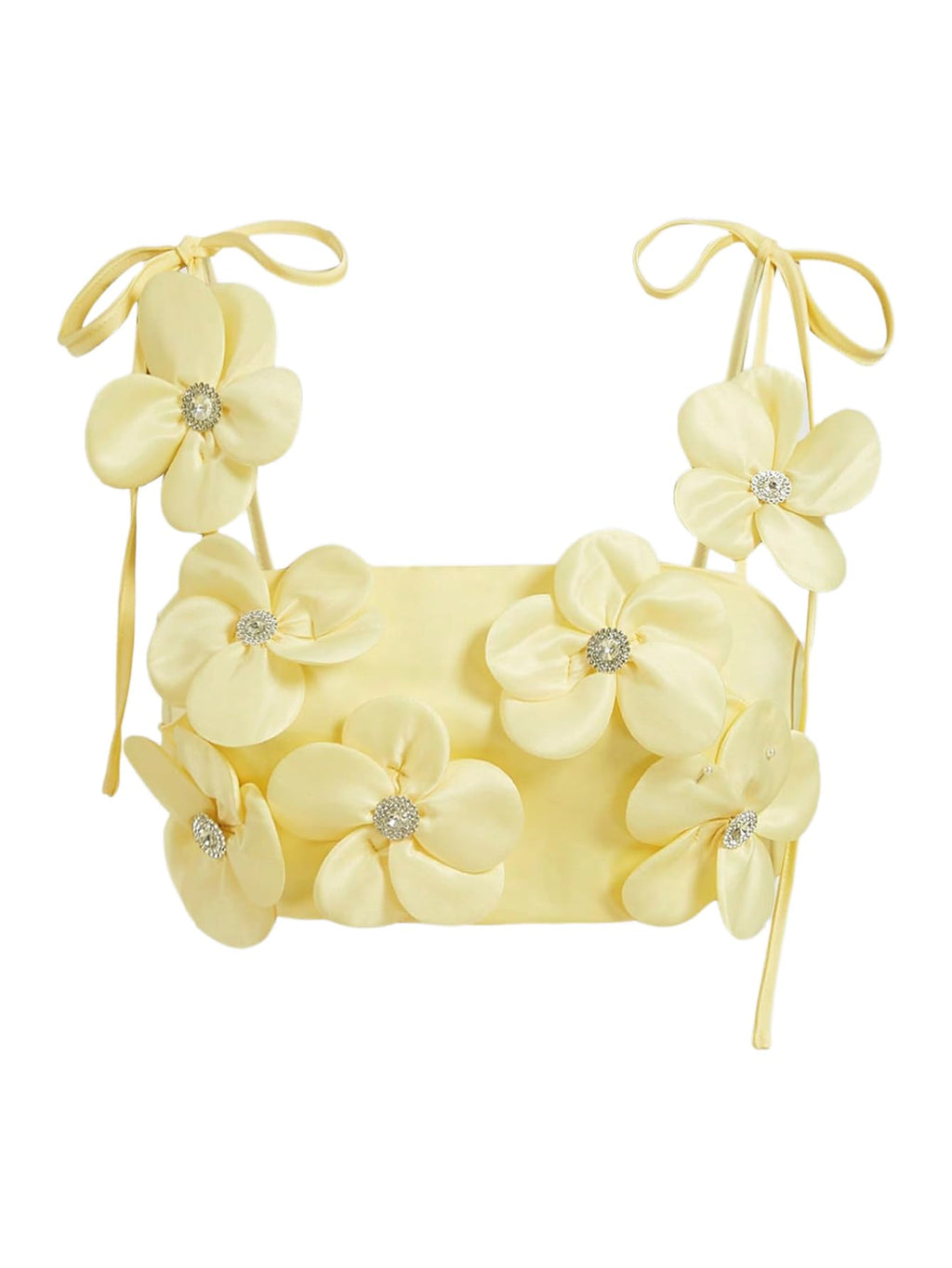 Women's 3D Floral Cami Crop Tops Tie Shoulder Spaghetti Strap Summer Tops Camisole