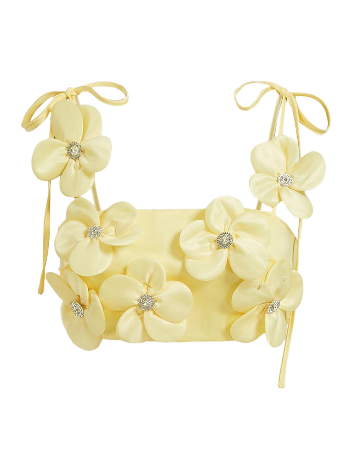 Women's 3D Floral Cami Crop Tops Tie Shoulder Spaghetti Strap Summer Tops Camisole