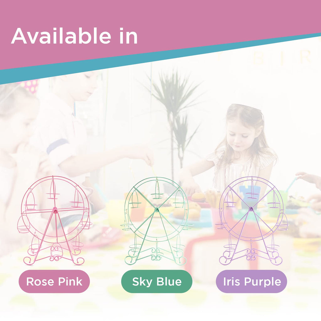 Ferris Wheel Cupcake Stand - Decorative Cupcake Holder for Parties - Spinning Display for Serving Pastry, Treats & Desserts - Easy-to-Clean, Fits 8 Medium Cupcakes - 14x4x17