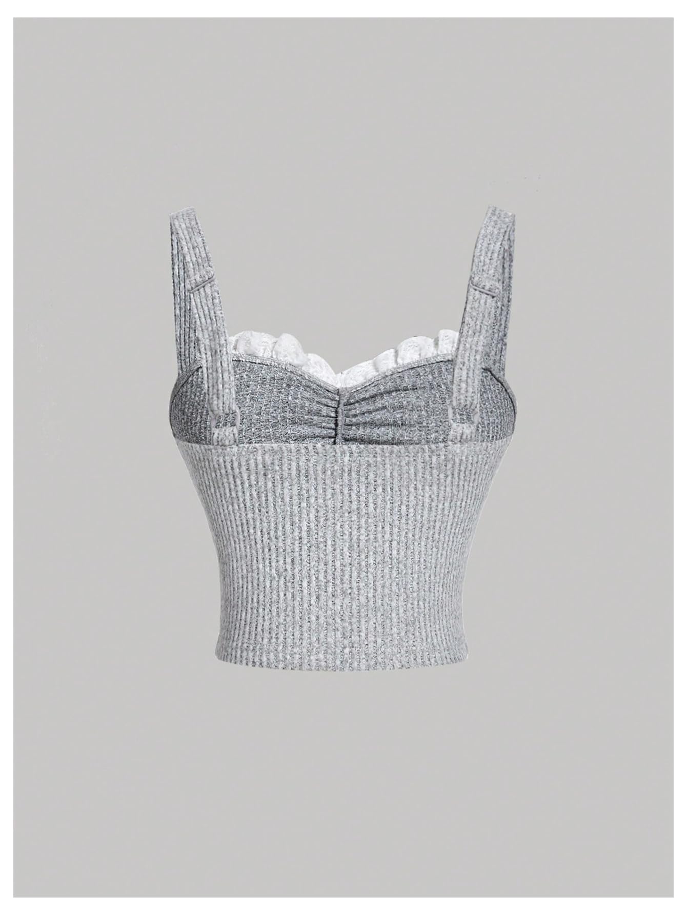 Women's Frill Trim Bow Front Camisole Tank Tops Rib Knit Sleeveless Top