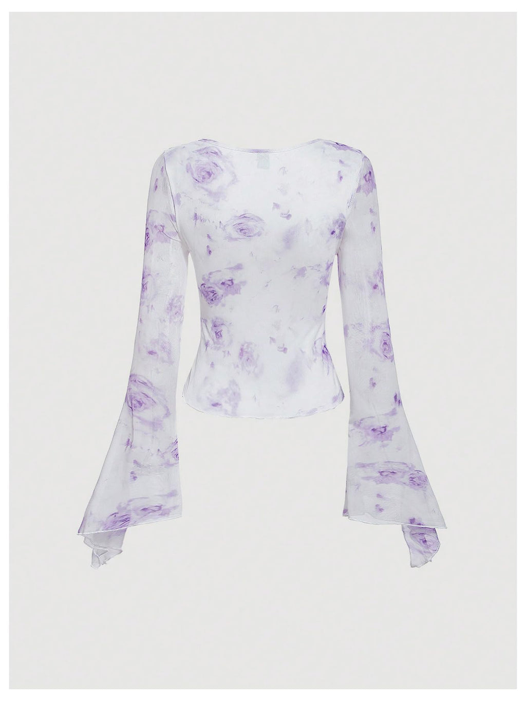 Verdusa Women's Floral Print Mesh Bell Sleeve Tie-Front Top with Lettuce Trim