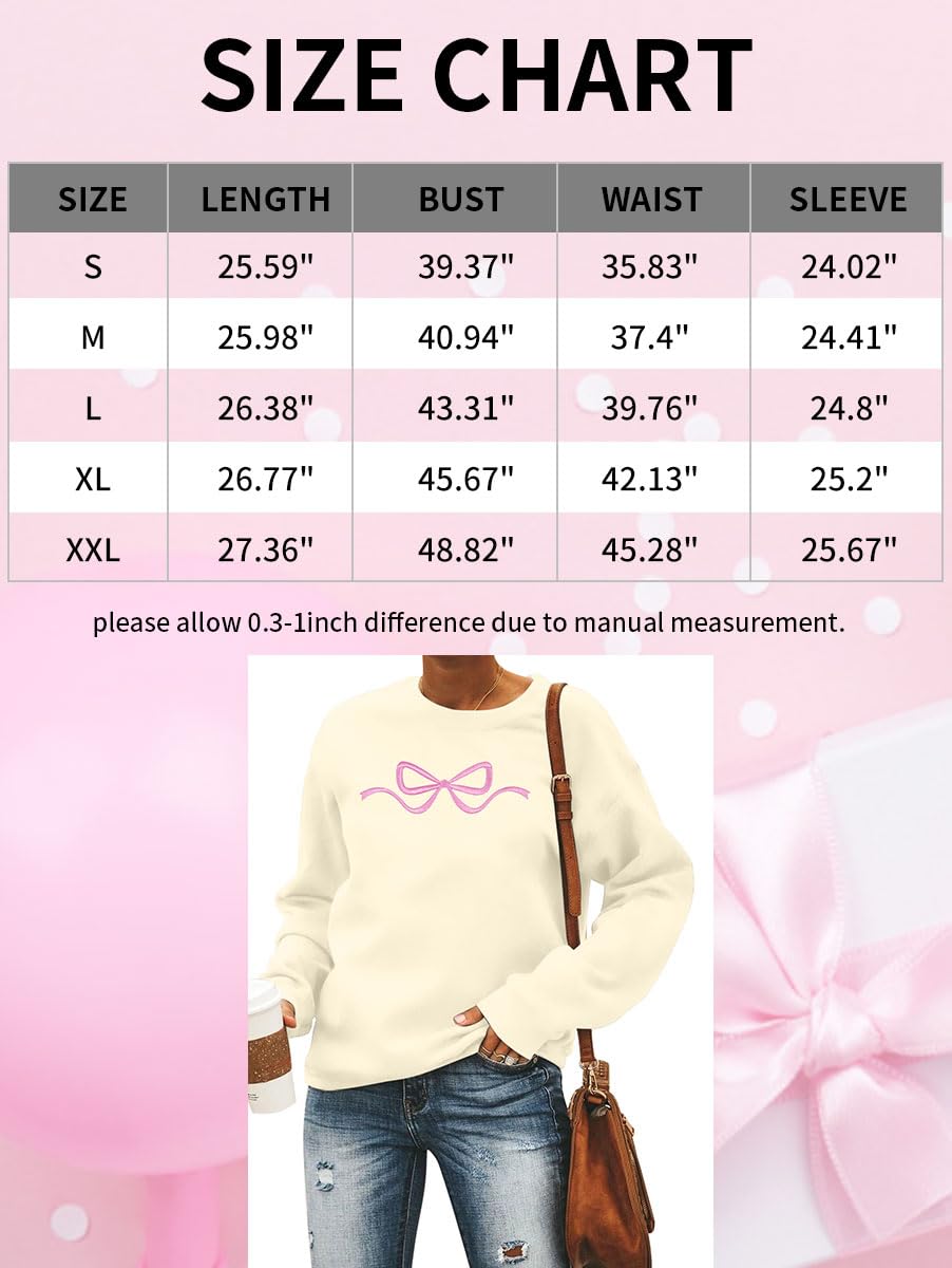 Ladies Bow Sweatshirt Coquette Sweater - Embroidered sweatshirt Clean Girl Aesthetic Shirt Fall Crewneck Pullover