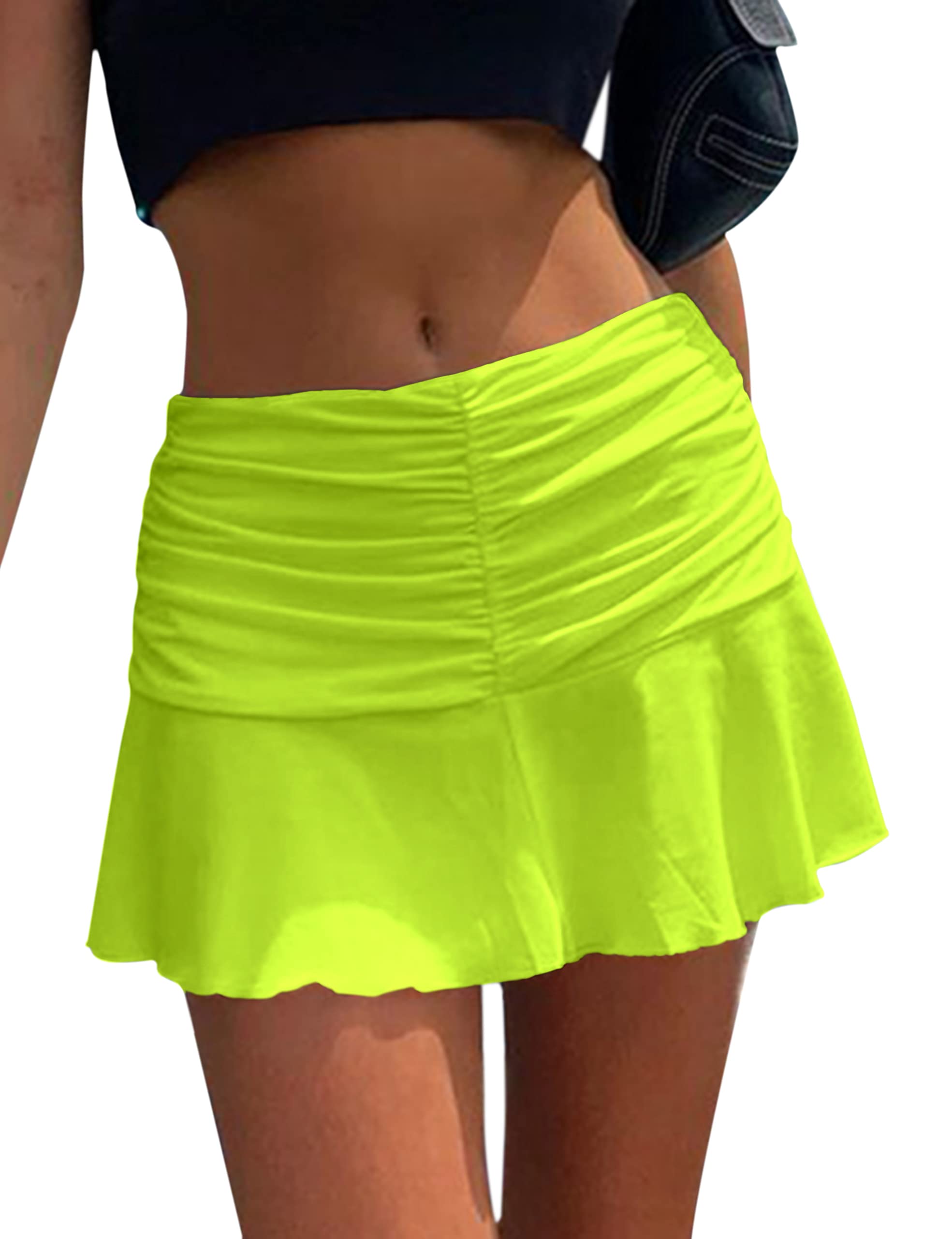 Women Ruched Ruffle Short Skirt High Waisted Stretch Pleated Tennis E-Girls 90s A-Line Mini Skirt