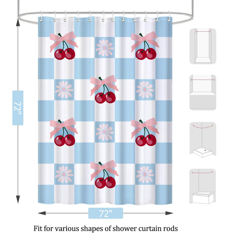 Cute Shower Curtain for Bathroom Modern Aesthetic Funky Decorative, Pretty Chic Cloth Set with Hooks, 72x72 Inch