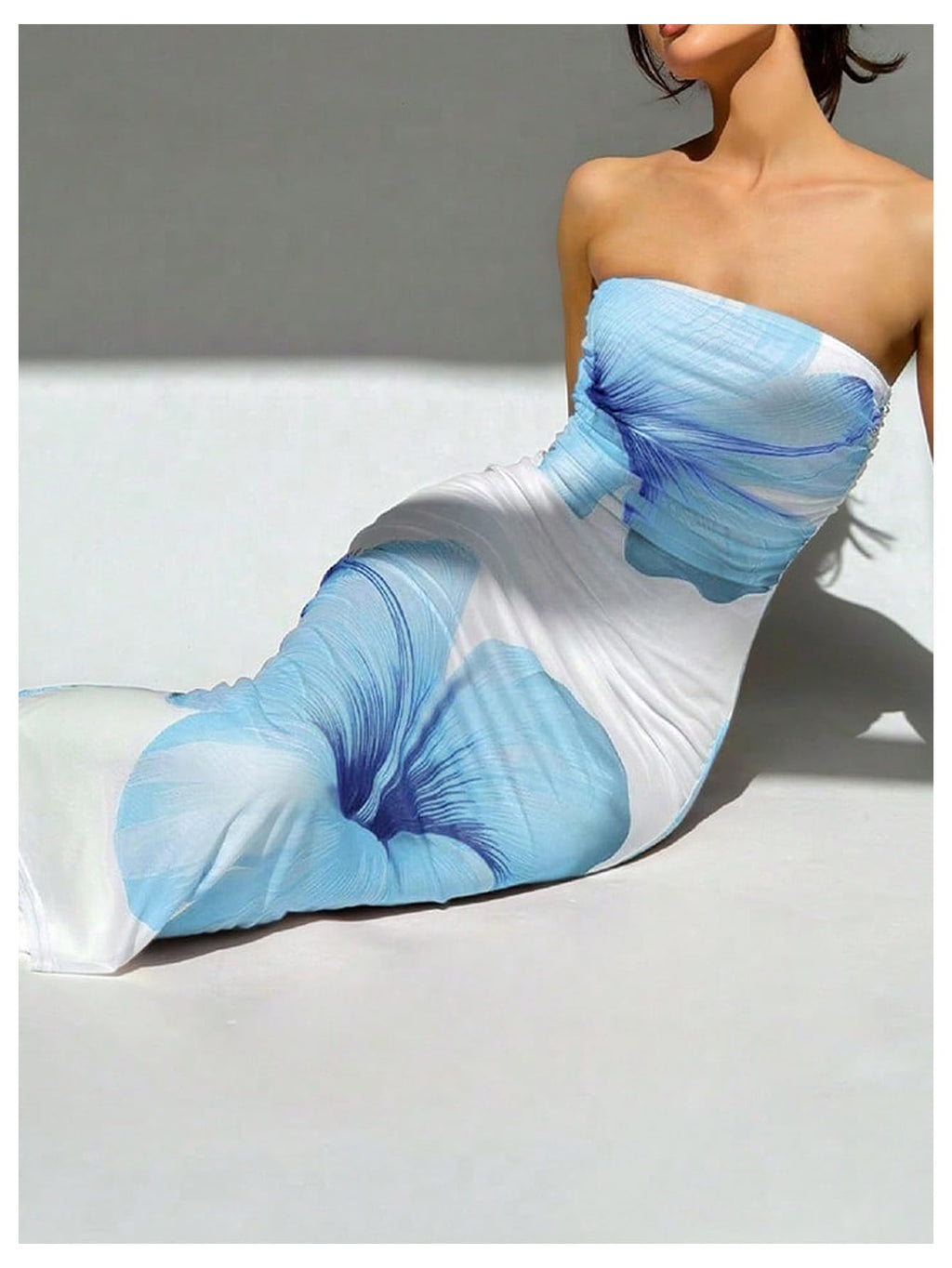 Women's Floral Strapless Bodycon Maxi Dress Summer Tube Top Dresses