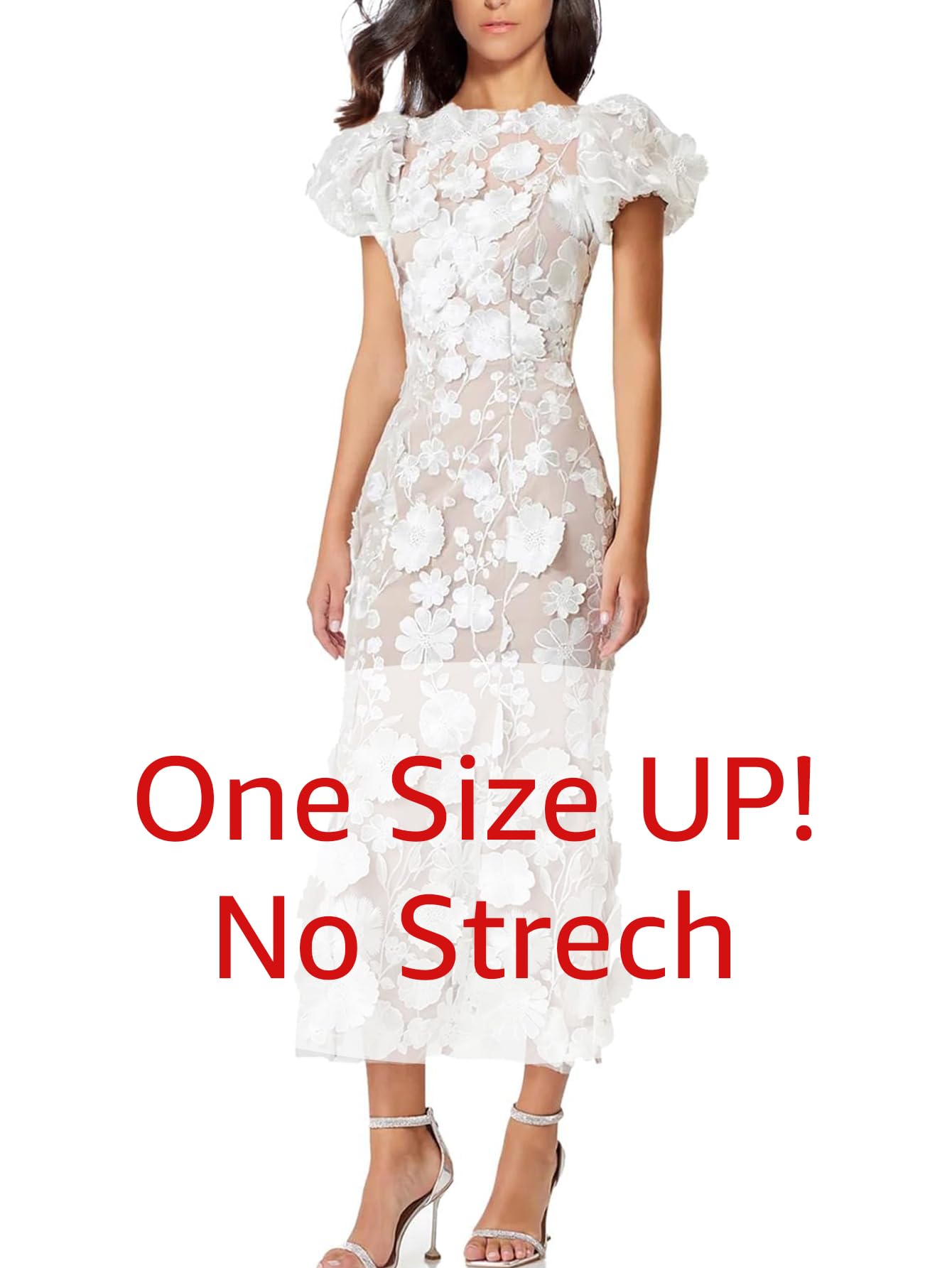 Women's 3D Floral Embroidery Dress Ruffle Sleeve Fishtail Lace Bodycon Party Cocktail Mixi Dress