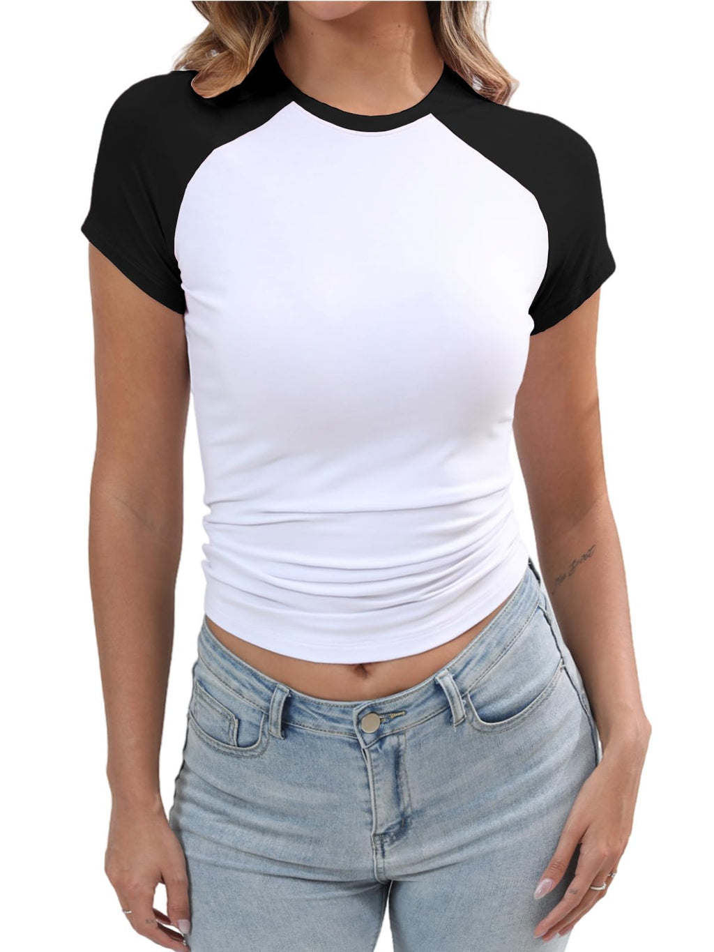 Women's Y2K Basic Shirts Short Sleeve Crewneck Slim Fit Stretchy Slightly Crop Top