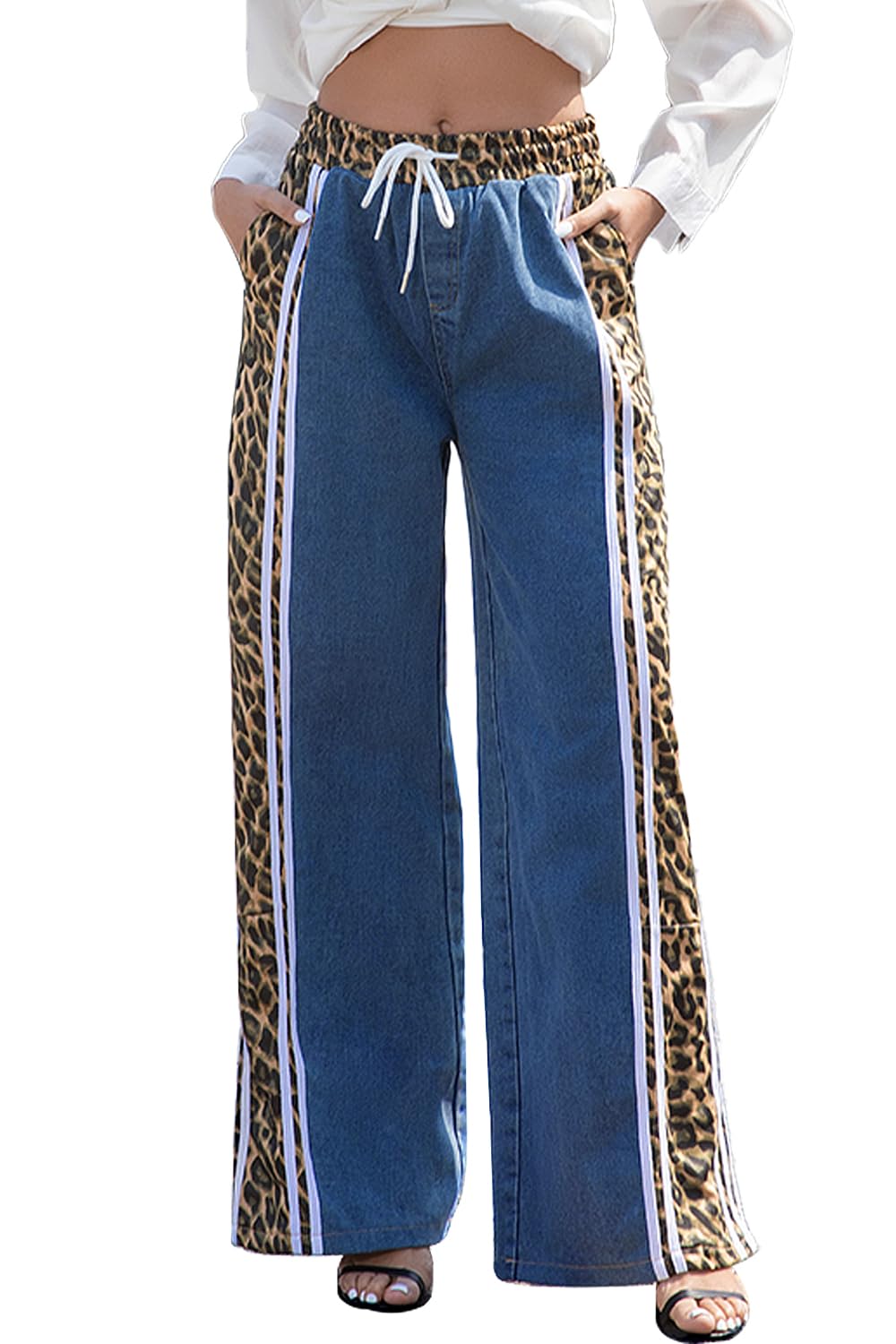 Womens High Waisted Jeans Cheetah Print Pants Wide Leg Jeans Leopard Pants Straight Leg Women Baggy Jeans Y2k