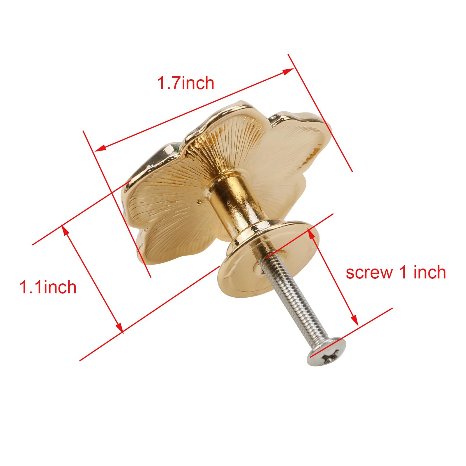 Flower Metal Knobs for Drawer, Dresser, Mounting Screws, 4 PCS 1.7inch
