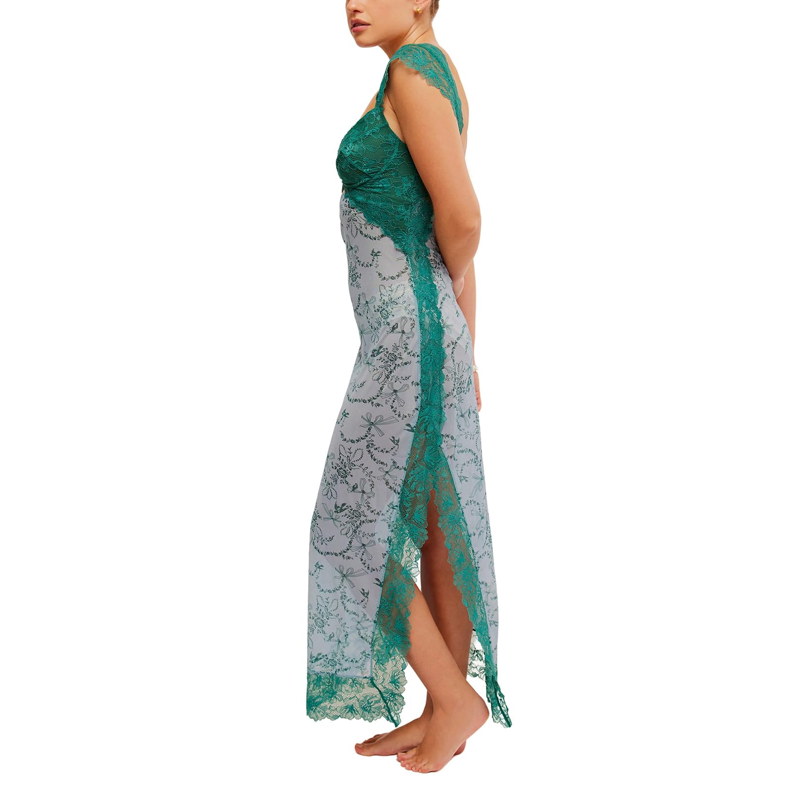 Women Sleeveless Maxi Dress Backless Bodycon Floral Printed Spaghetti Strap Long Dress Sheer Mesh Summer One-Piece