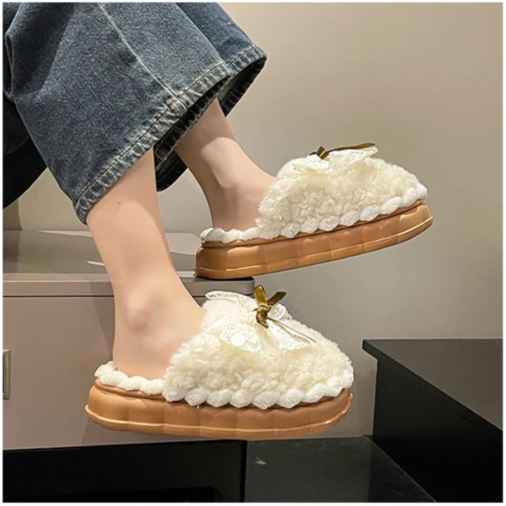 Cute Butterfly Fuzzy Women's Slippers Winter Fluffy Open Toe House Slippers Slip On Plush Bedroom Shoes
