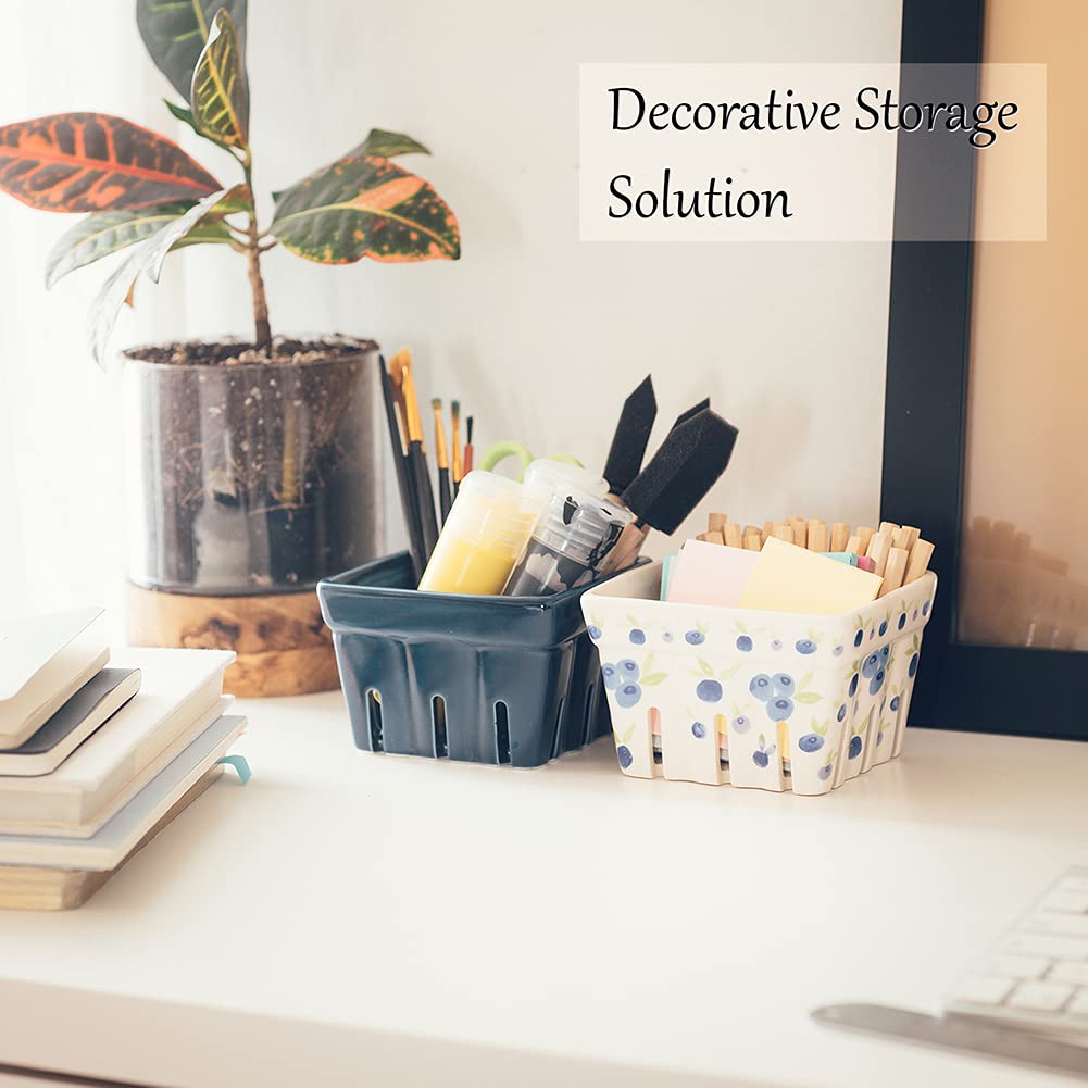 Farmhouse Ceramic Berry Basket, Colander, Fruit Decor, Fruit Bowls/Baskets, Kawaii Kitchen Bowl Fruit Pattern Stoneware Harvest Square Bowls Set of 4