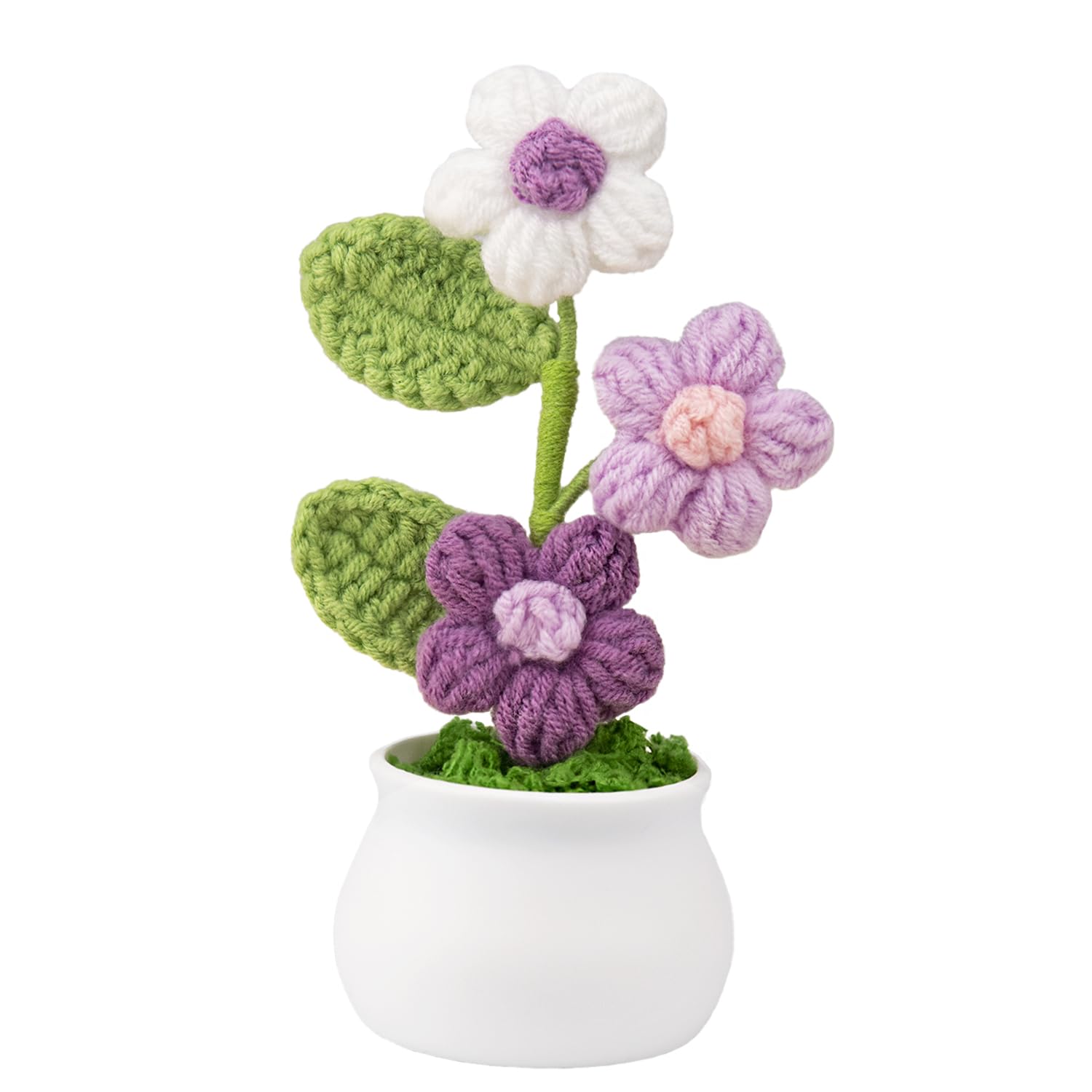Knitting Crochet Puff Flowers Potted Plants, Gradient Colorful Flowers for Friends, Family and Lover, Handmade Flowers for Home Office Decoration