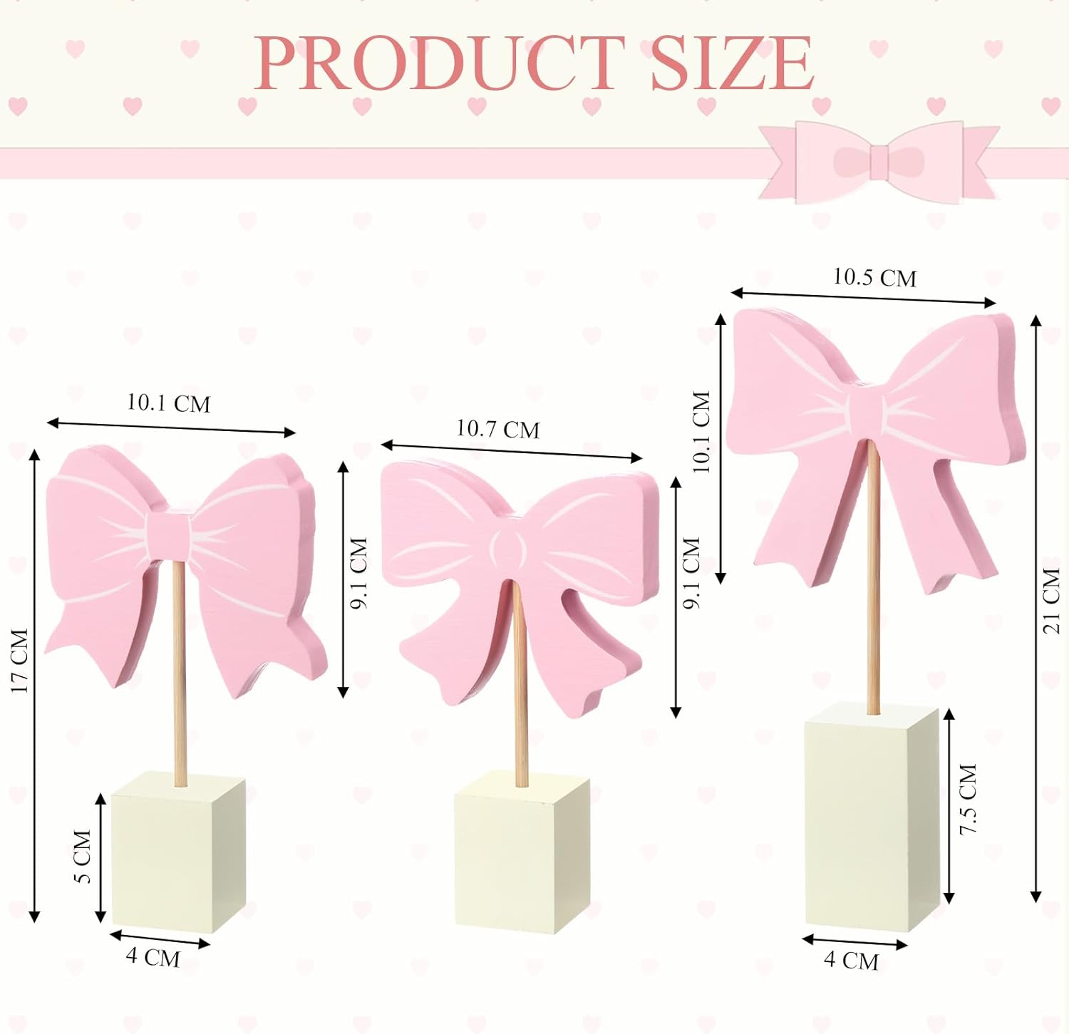 Coquette 3 Pcs Pink Bow Nursery Decor Wooden SignShelf Decor with Base Aesthetic Standing Bowknot Table Sign Centerpiece Accessories