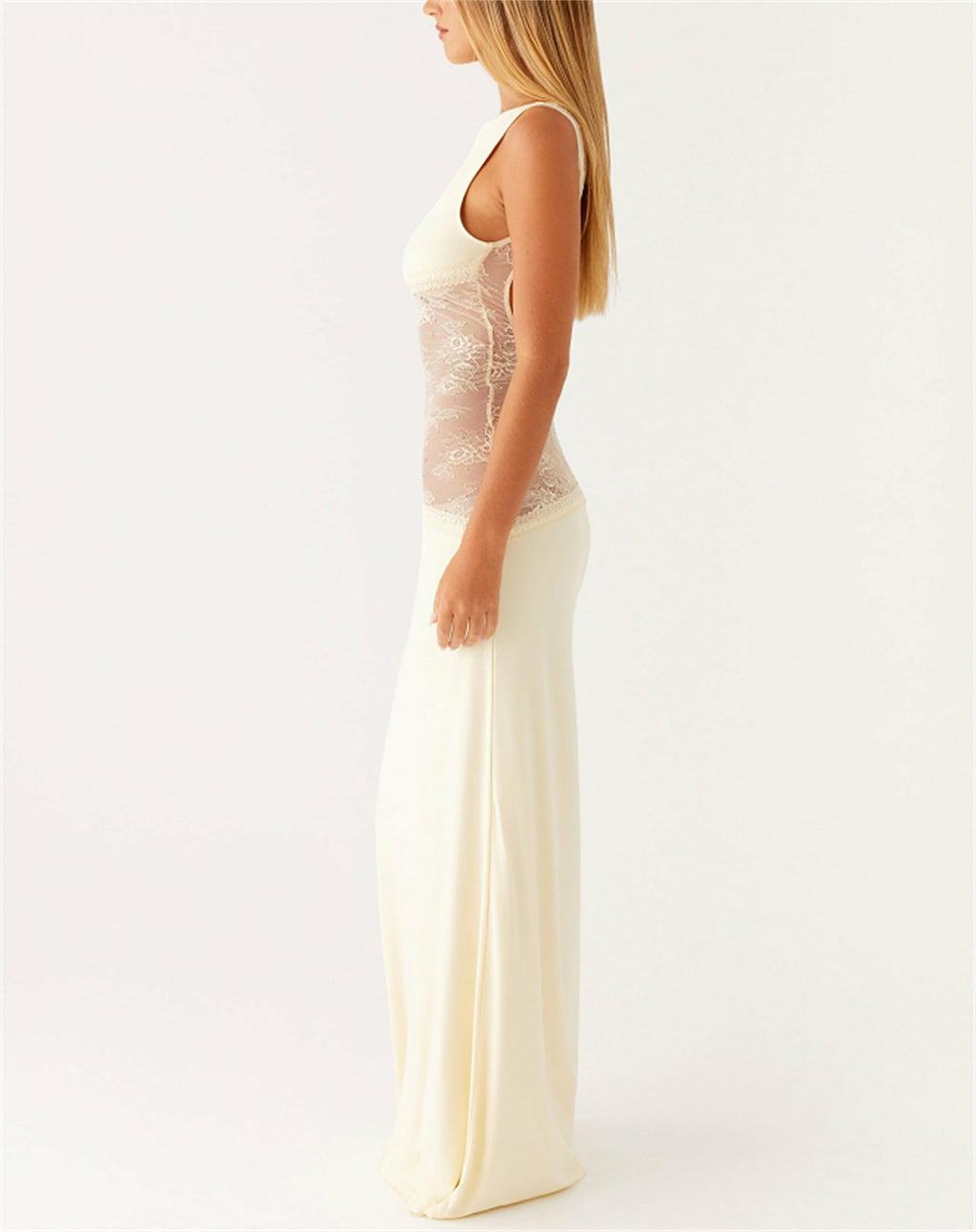 Women Sexy Hollow Out Maxi Dress Sleeveless Backless Lace Pachwork Bodycon Long Dress Y2k Dress