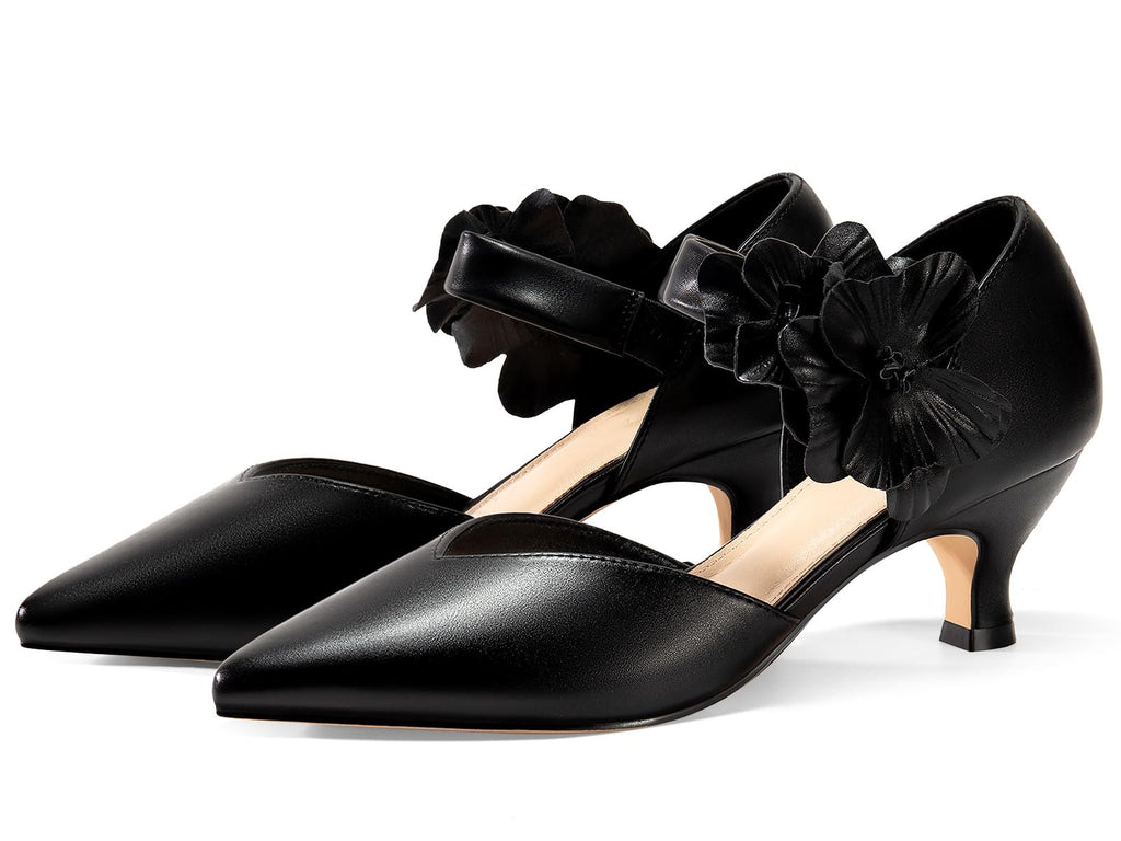 Women's Low Kitten Heels Dressy Shoes Comfortable Closed Toe Flower Slip on
