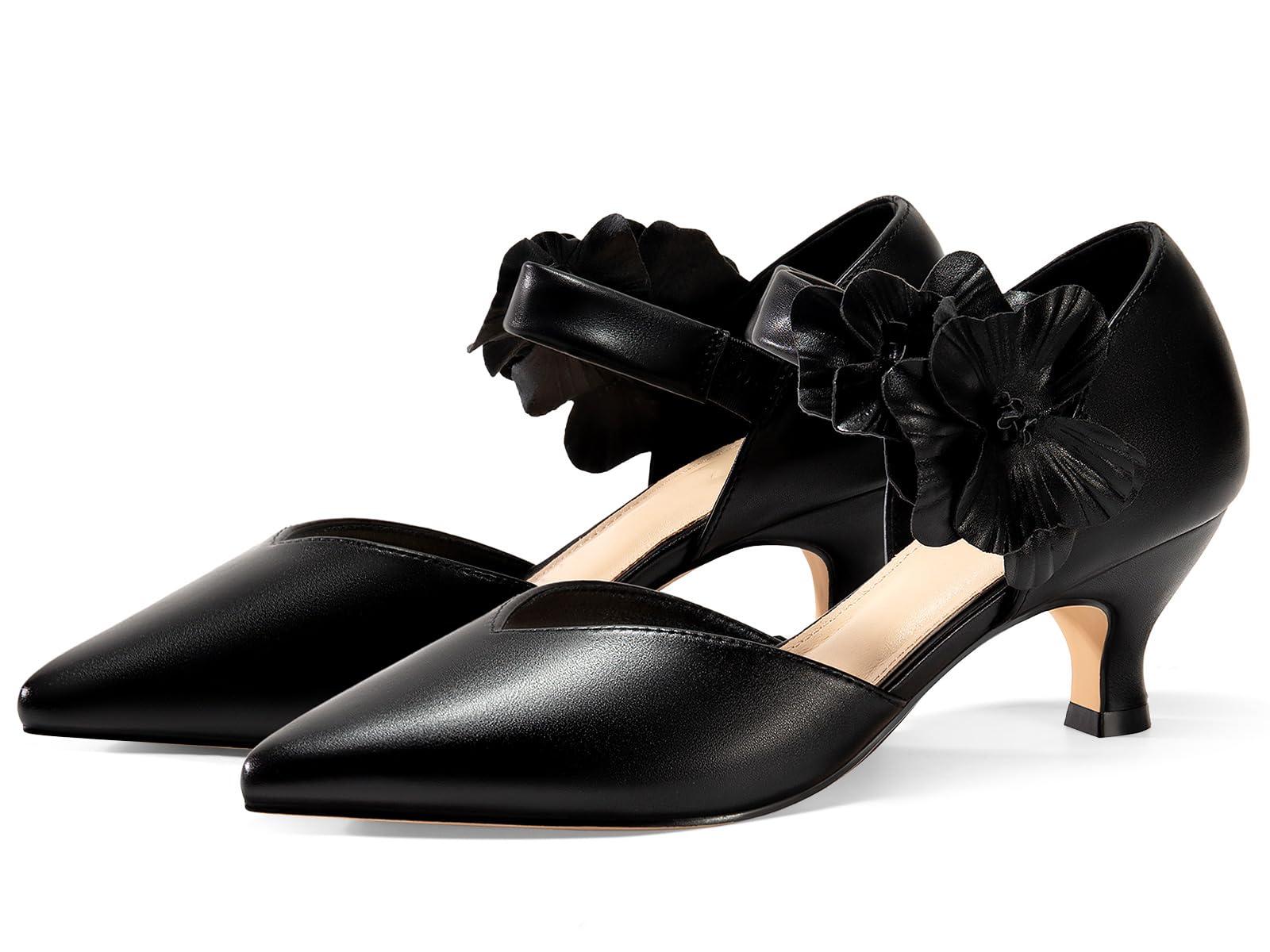 Women's Low Kitten Heels Dressy Shoes Comfortable Closed Toe Flower Slip on