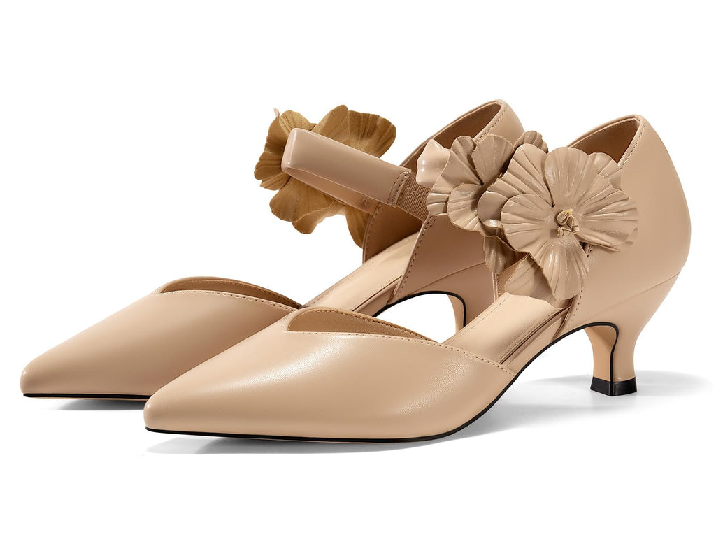 Women's Low Kitten Heels Dressy Shoes Comfortable Closed Toe Flower Slip on