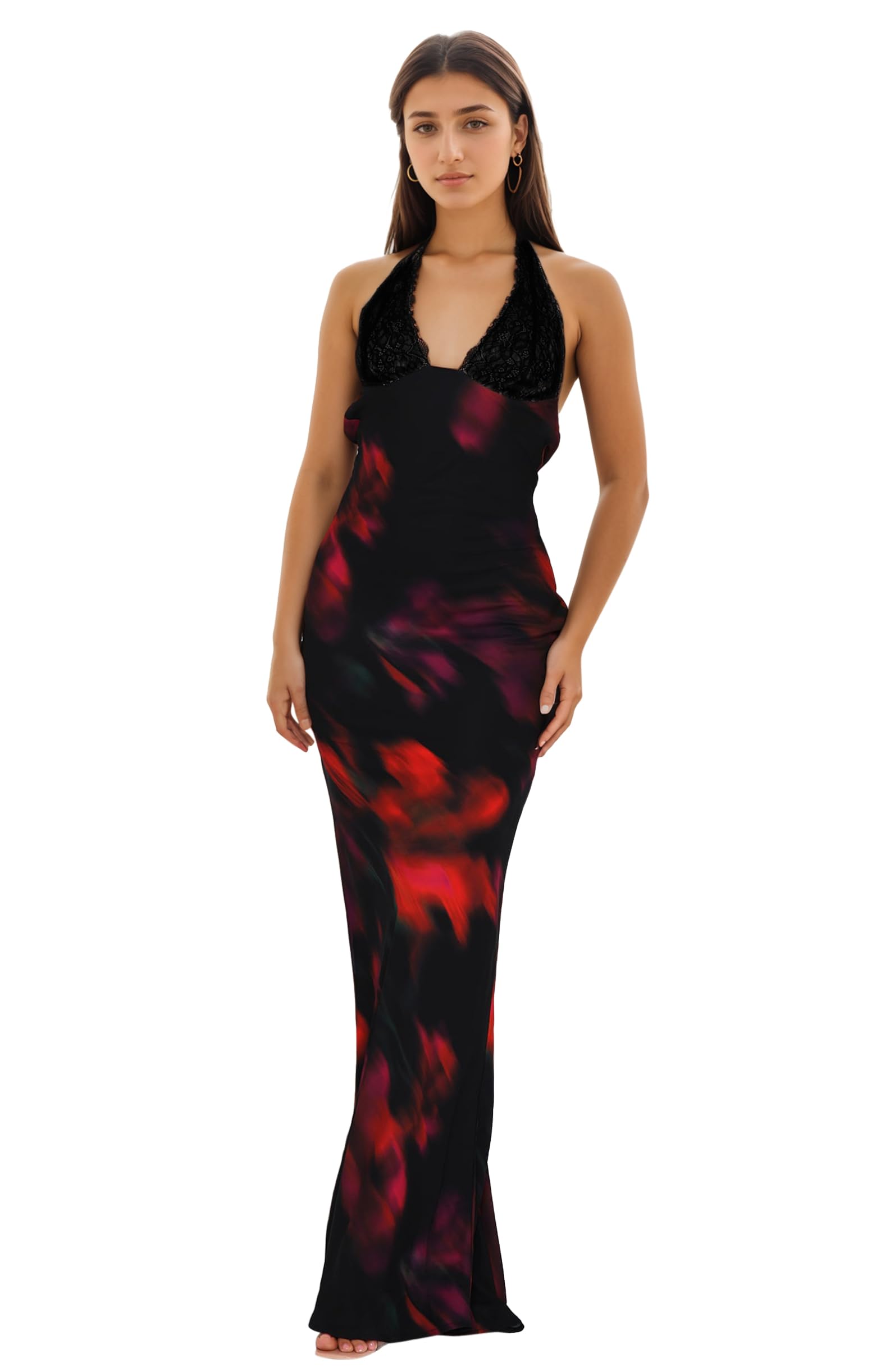 Women Sexy Backless Satin Maxi Dresses Spaghetti Strap Floral Print Dresses Slim Fit Elegant Long Dresses Night Party Outfits