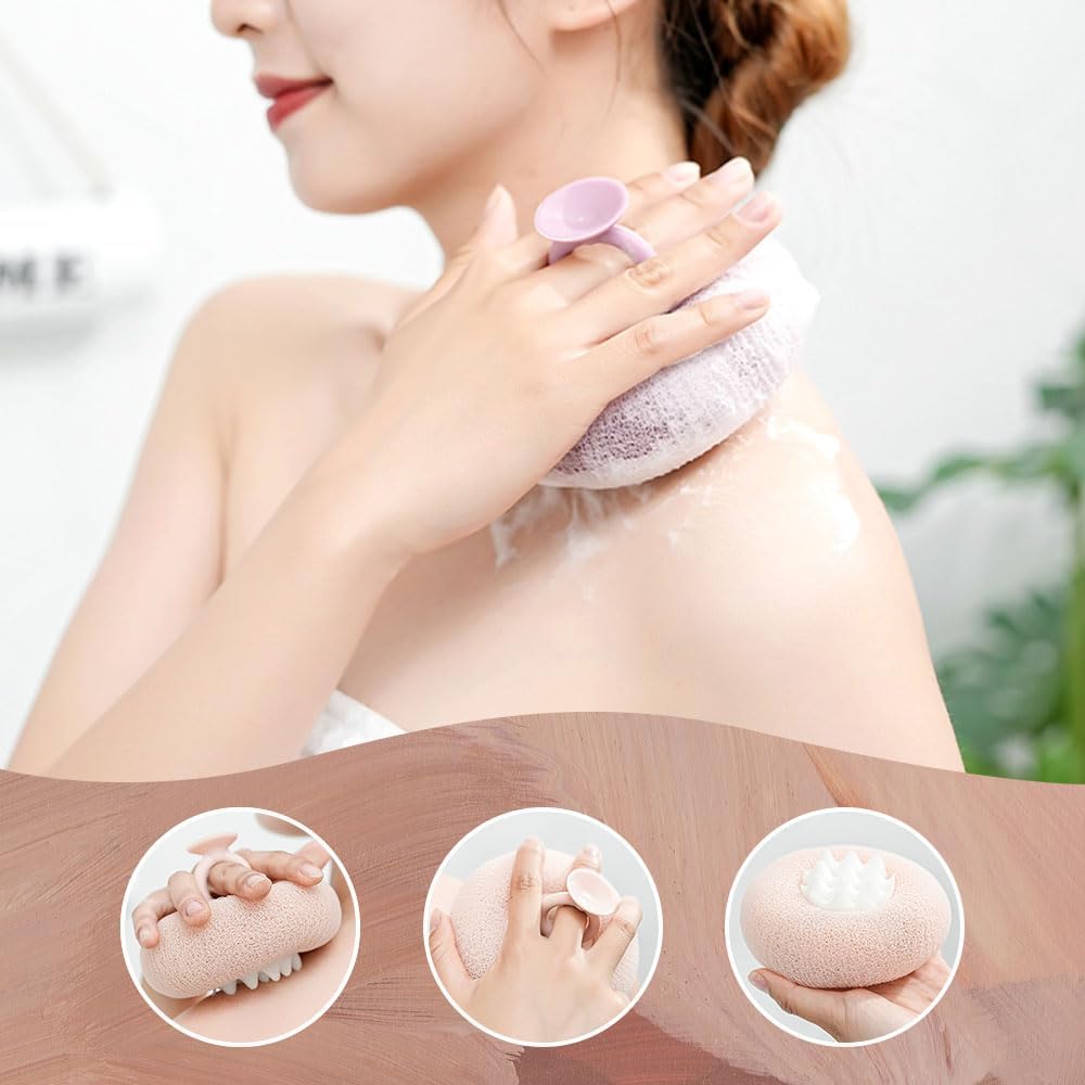 Upgraded 2-in-1 Sunflower Bath Ball Exfoliating Bath Sponge Cleaning Brush, Super Soft Sunflower Suction Cup Bath Ball, Sponge Mesh Pouf Shower Ball