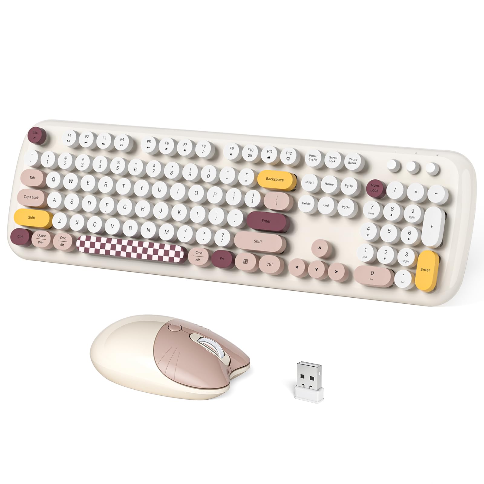 Wireless Keyboard and Mouse Combo, Full-Sized Typewriter Keyboards, Cute Cat Shaped Wireless Mouse, USB Plug and Play for Windows, Computer, PC, Laptop, Desktop