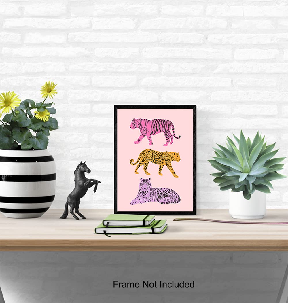 UNFRAMED Aesthetic Minimalist Mid-century Modern Cheetah Print Wall Art & Decor - Leopard Tiger Wall Decor - Art - Pink Preppy Room Decor Poster - 8x10