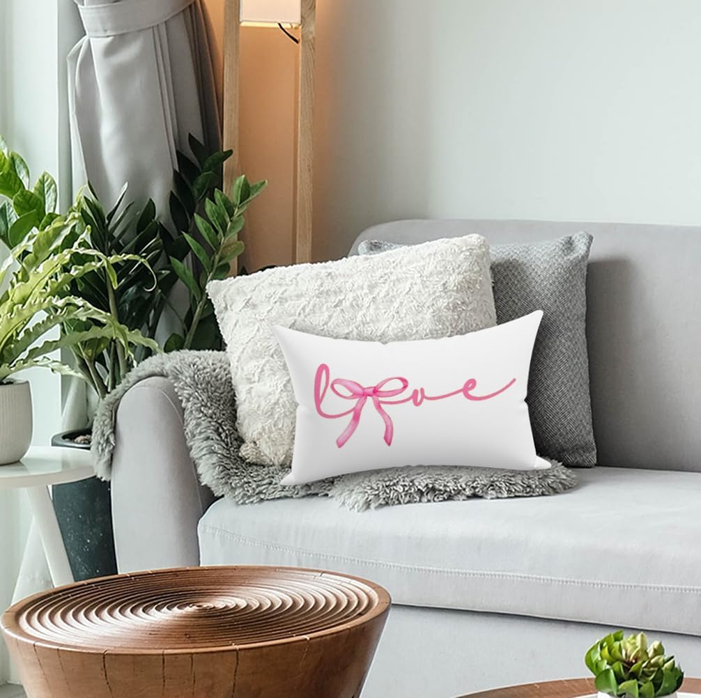 Coquette Pink Bow Love Lumbar Pillow Covers 12x20 Decorations Room Decor