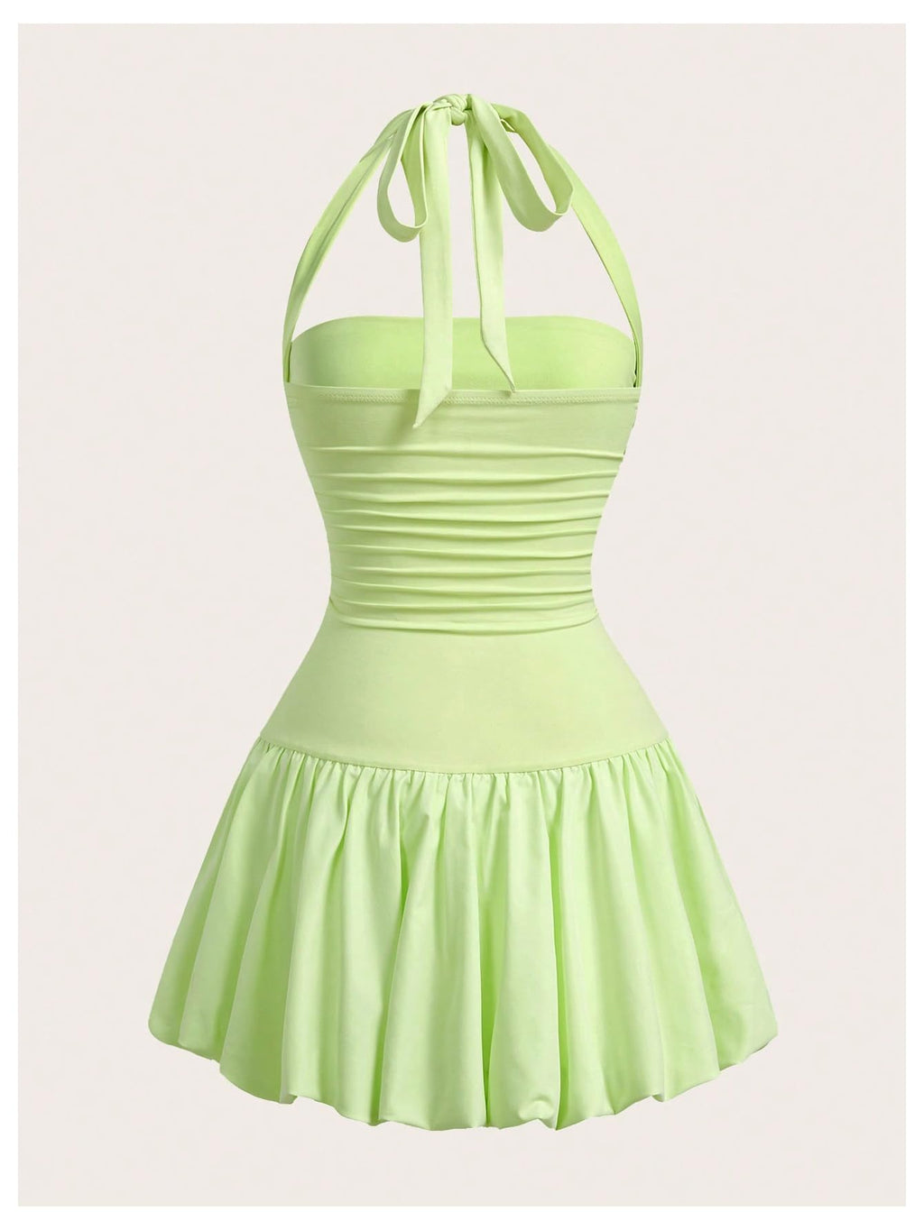 Women's Bubble Mini Dress Halter Backless Ruched Y2K Short Sundress with Built-in Shorts