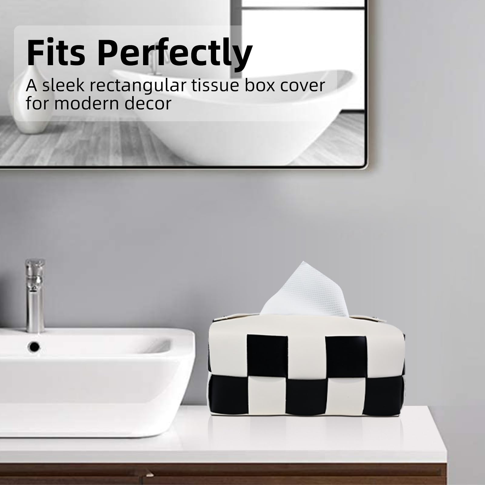 PU Leather Tissue Box Holder with Metal Buckle, Checkered Tissue Box, Decorative Organizer