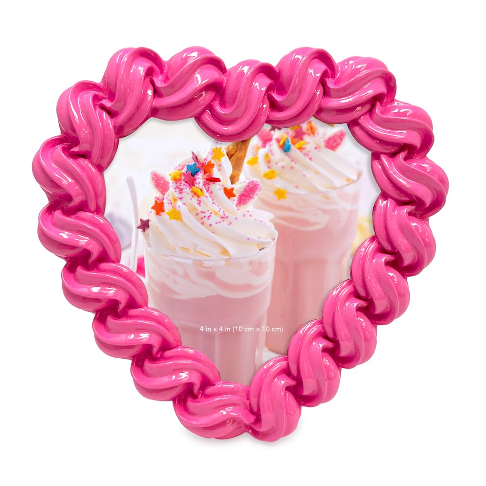 Glossy Frosting Heart-shaped Picture Frame with Easel & Hook for Tabletop & Wall Display, Decorative Art Design