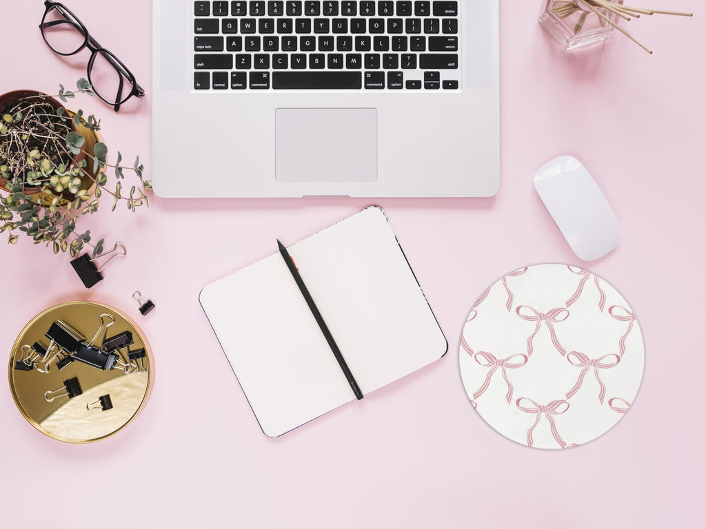 Coquette Pink Bow Mouse Pad, Non-Slip Rubber Base Mousepads for Office Desk Decor, 8.7 x 8.7 Inch