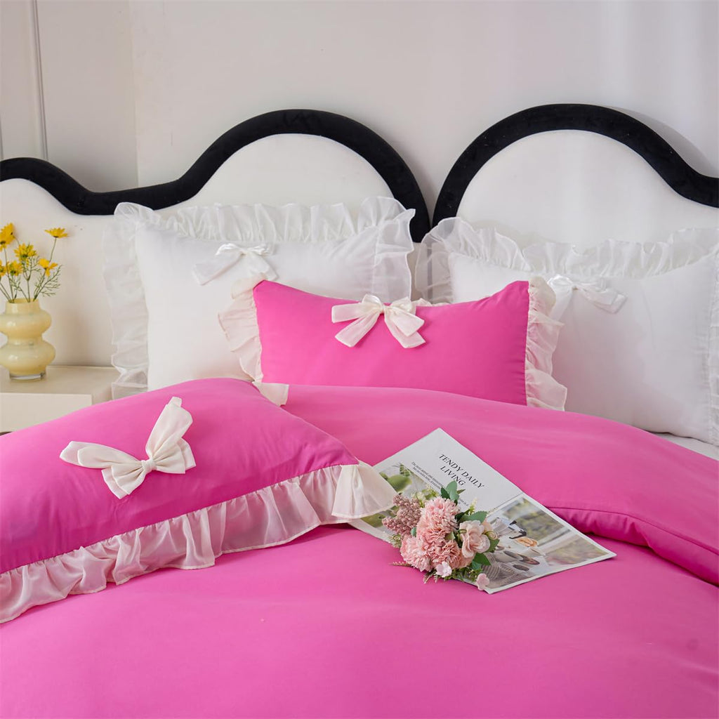 Ruffle Duvet Cover Bedding Set with Bowtie, 2 Pieces Comforter Cover Set with Zipper Closure with Pillowcase