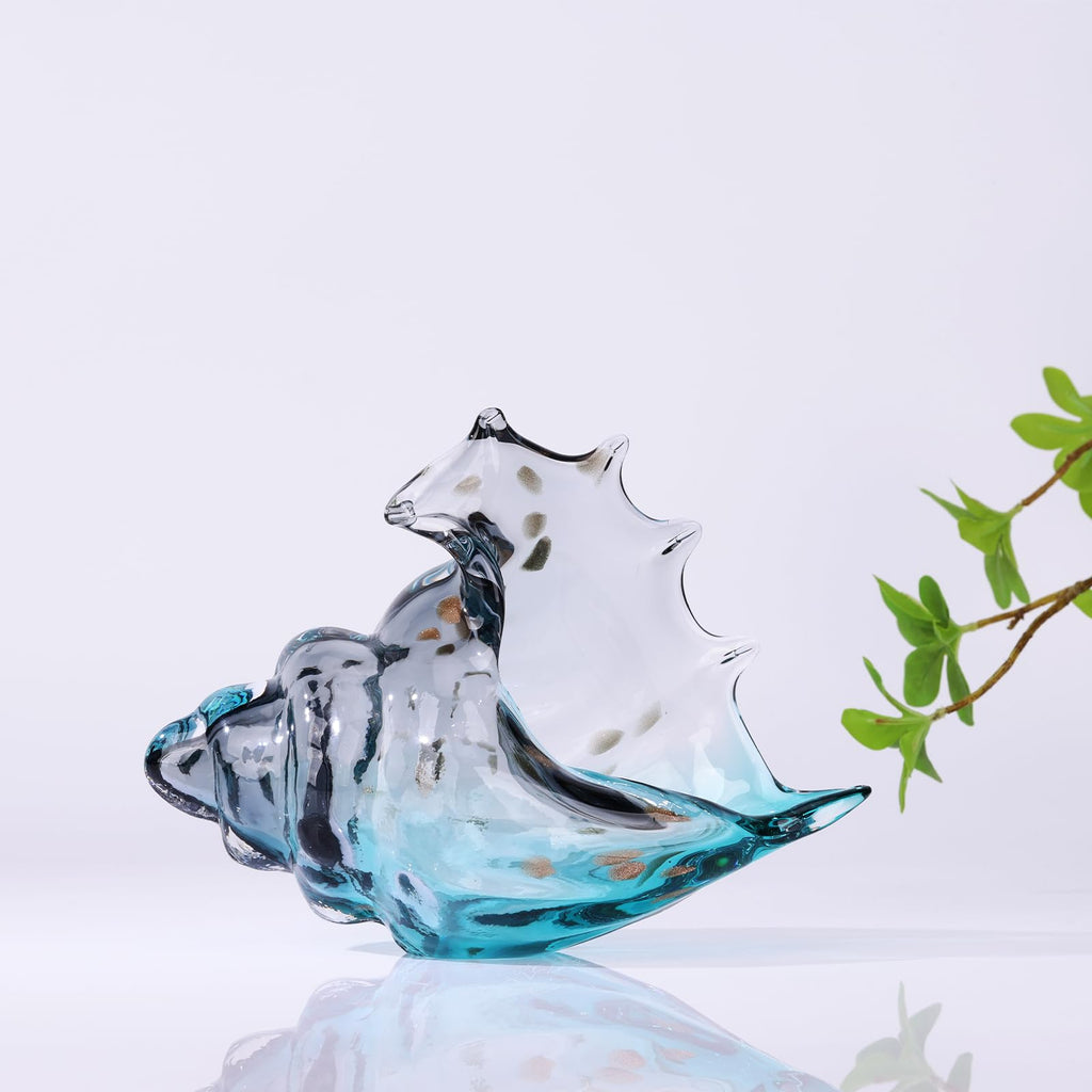 Hand Blown Glass Conch - Coastal Home Decor Conch Corners, Glass Art Conch Sculptures, Office Decor Blown Glass Art, Living Room Table Centerpieces, Bathroom Shelf Tops And Cabinet Decor