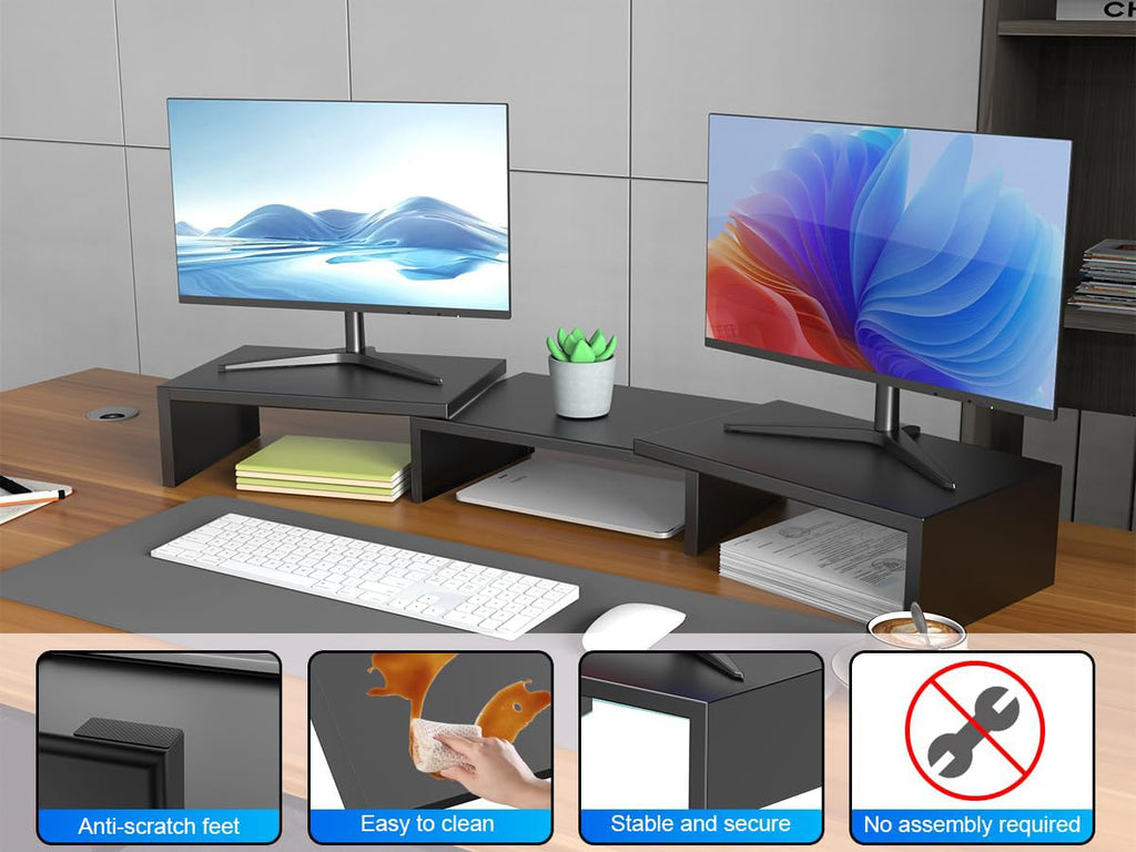 Dual Monitor Stand for Desk, Metal Monitor Riser, Office Supplies and Accessories