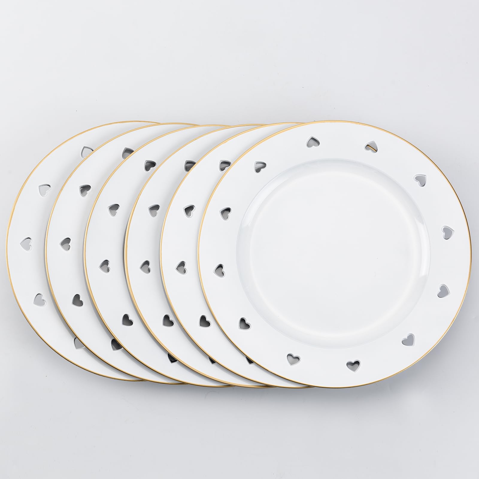 Round 13" Pink Charger Plates, Heart Hollow Chargers for Dinner Plates with Golden Border