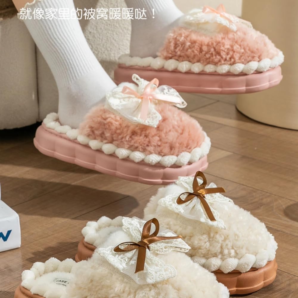 Cute Butterfly Fuzzy Women's Slippers Winter Fluffy Open Toe House Slippers Slip On Plush Bedroom Shoes