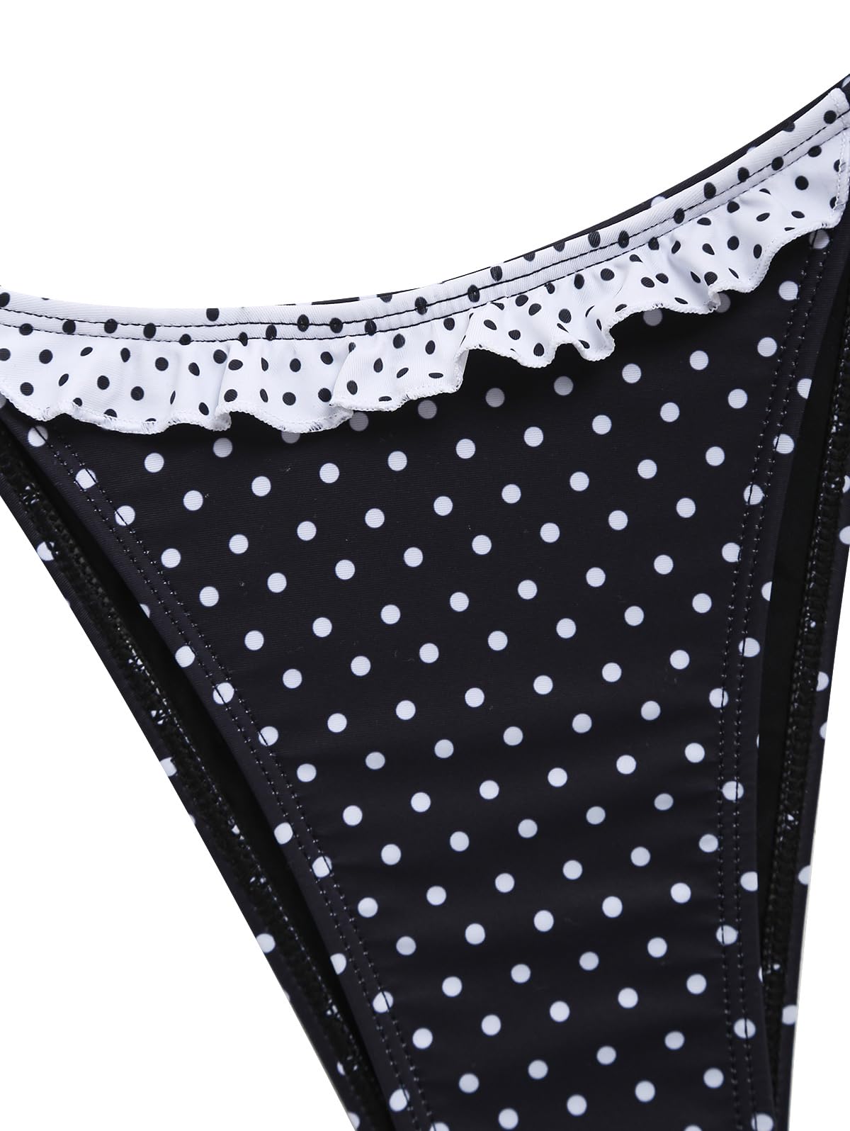 Women's Triangle Bikini Lace Frilled Ruffles Gingham Print Tie Side Spaghetti Strap 2 Pieces Bikini Swimsuit