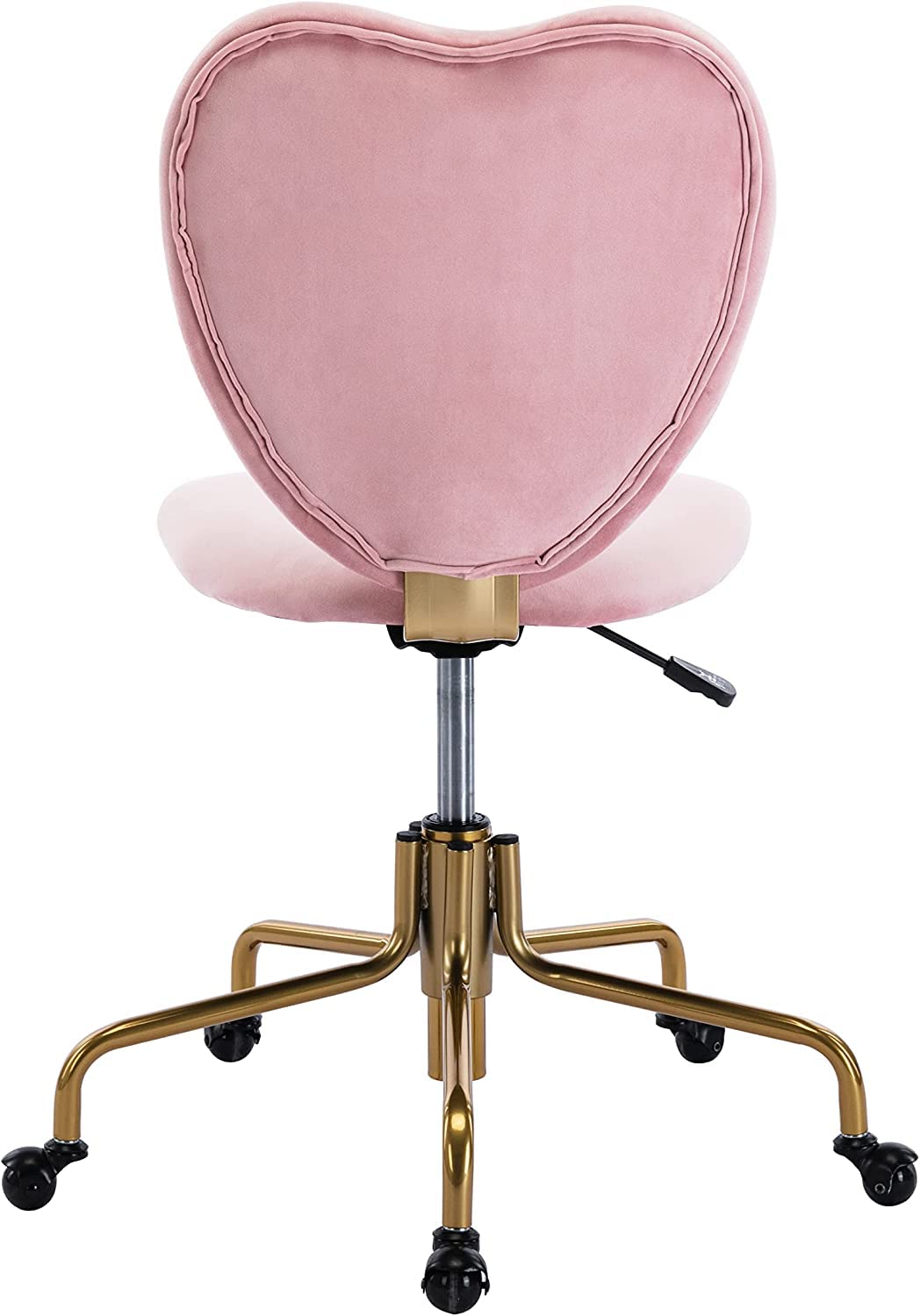Coquette Adjustable Swivel Desk Chair with Wheels, Pink Upholstered Velvet Office Vanity Task Chair with Heart Back