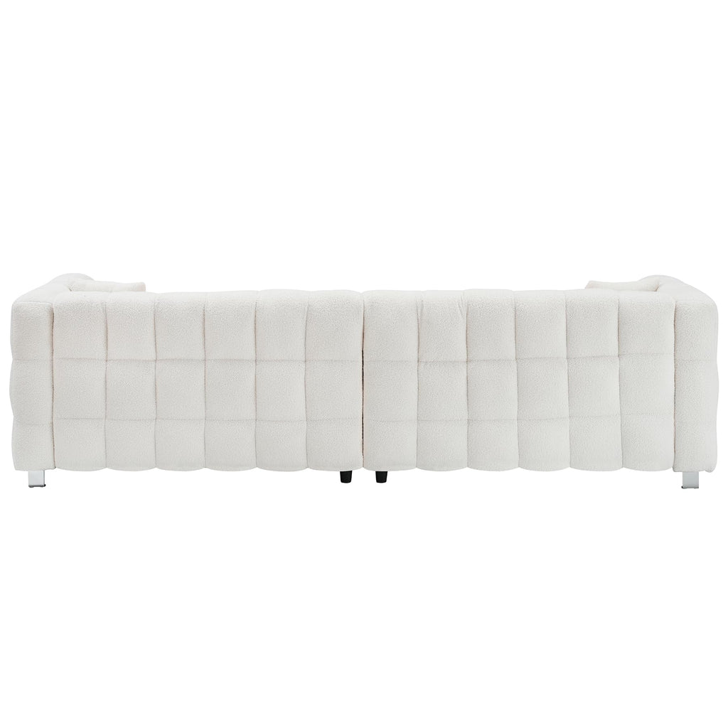 Modern Sofa Couch with Metal Legs Upholstered Tufted 3 Seater Couch with 2 Pillows Decor