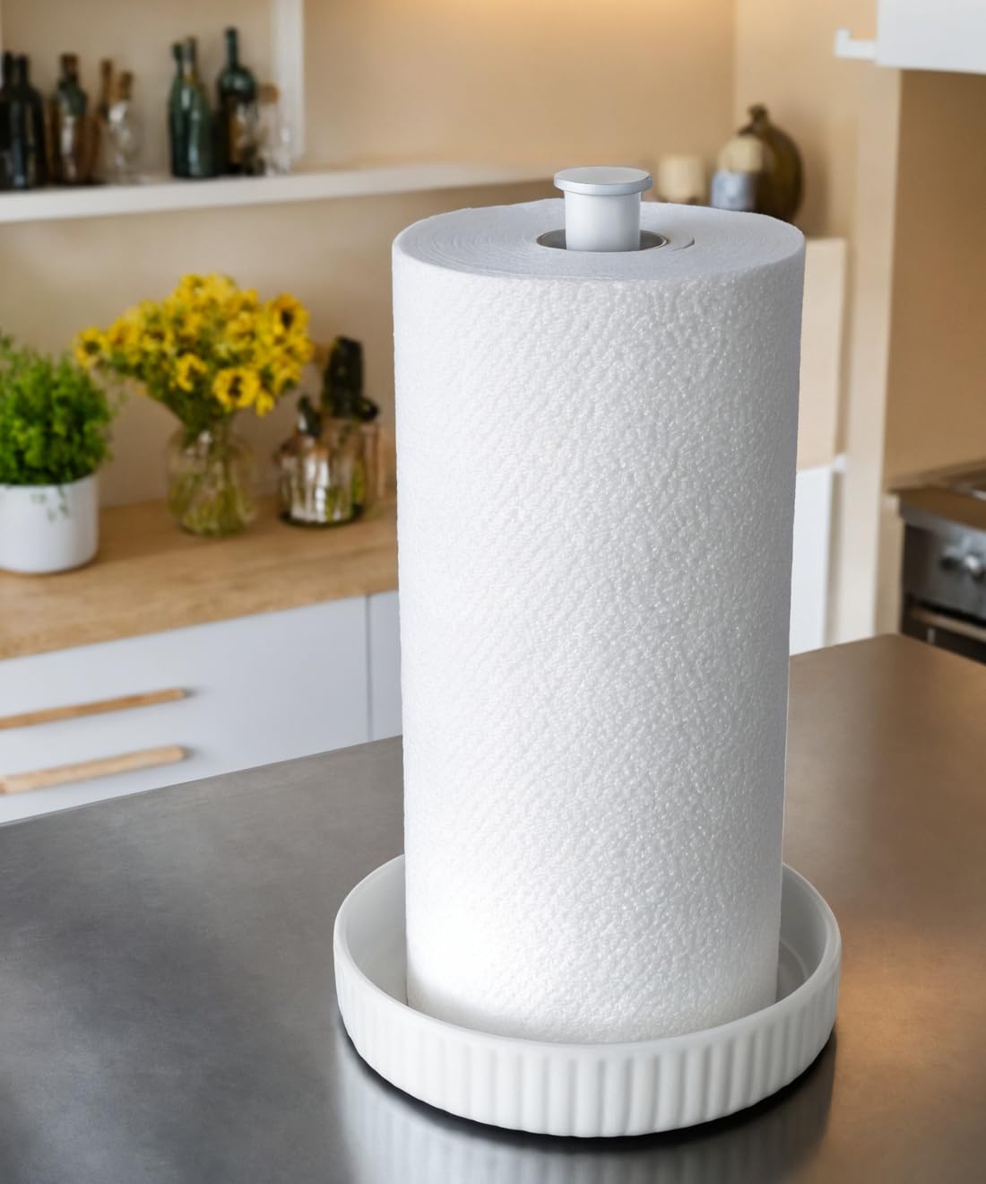 Stable Elegant and Durable Kitchen Roll Stand Paper Towel Holder Countertop, Ceramic Base