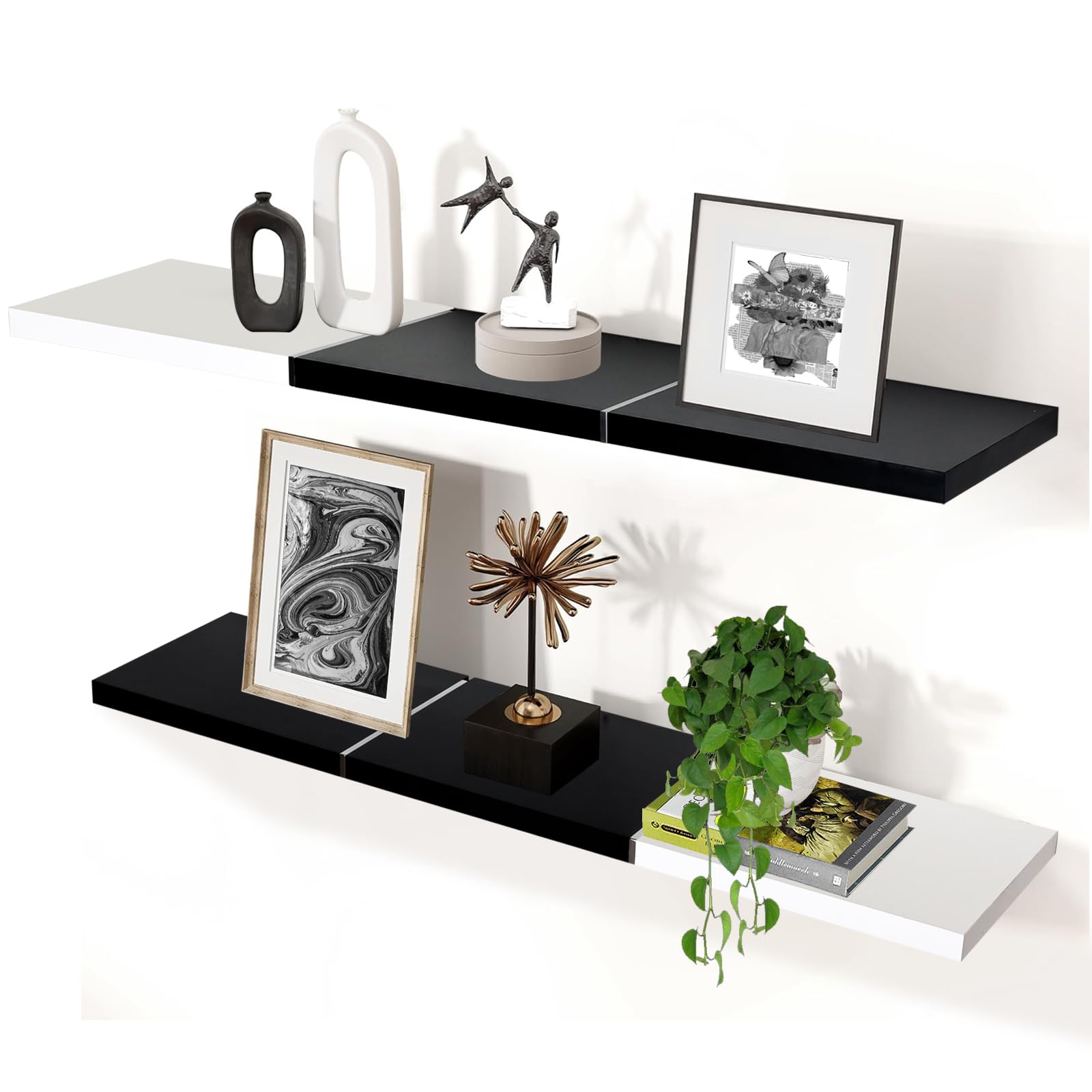 Color-Blocked Floating Shelves â€?Set of 2 Wall-Mounted Shelves for Bedroom & Living Room Storage 36"