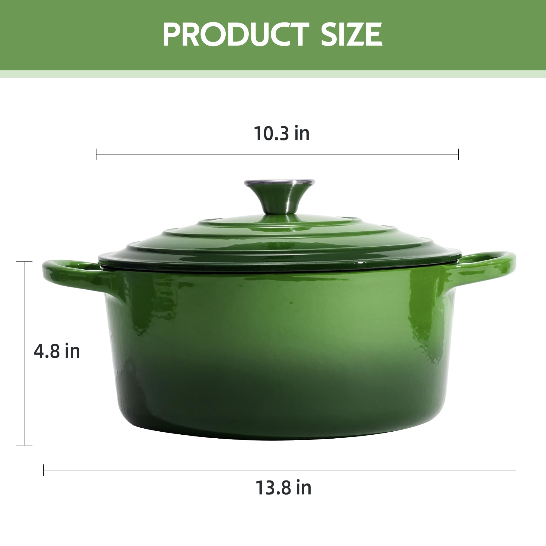 Enameled Cast Iron Dutch Oven with Lid - Big Dual Handles - Round Pot for Versatile Cooking 6 Quart