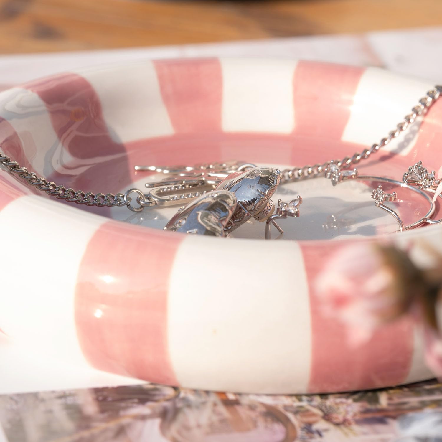 Jewelry Tray Trinket Dish,Cute Round Ceramic Decorative Ring Holder