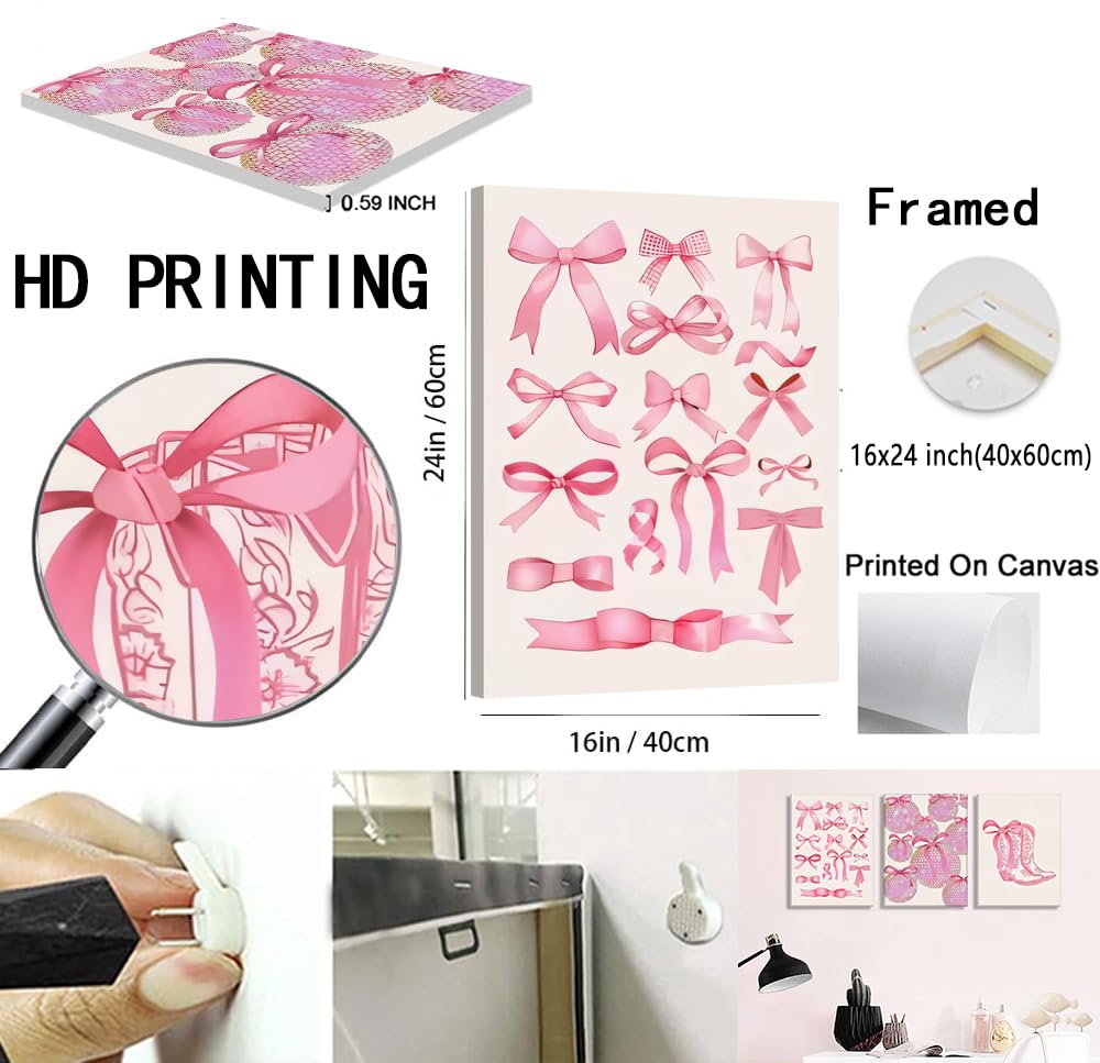 Trendy Blue Wall Art Set of 3, Preppy Navy Blue Wall Decor, Coquette Disco Lucky Me 8 Ball Poster Canvas Prints Aesthetic Pictures Room Dorm