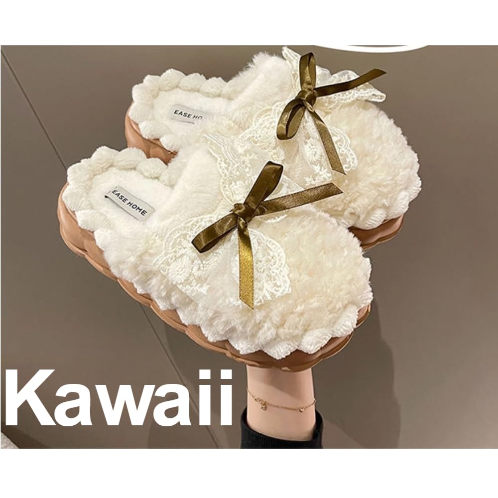 Cute Butterfly Fuzzy Women's Slippers Winter Fluffy Open Toe House Slippers Slip On Plush Bedroom Shoes