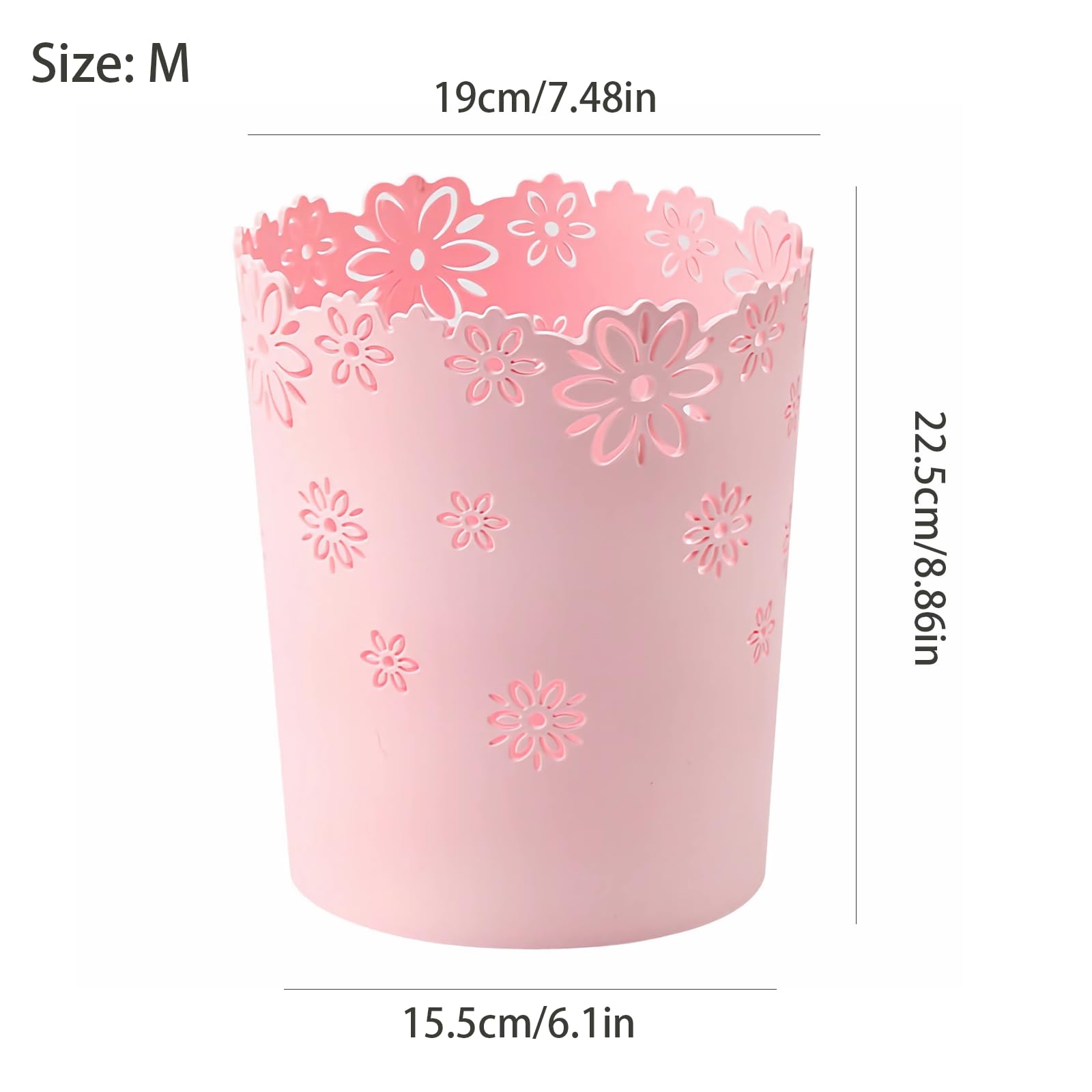 Mini Wastebasket Small Trashcan Room Decor Hollow Flower Shape Plastic Lidless Round Garbage Container Bin for Bathroom, Kitchen, Bedroom, Home Office, College Dormitory