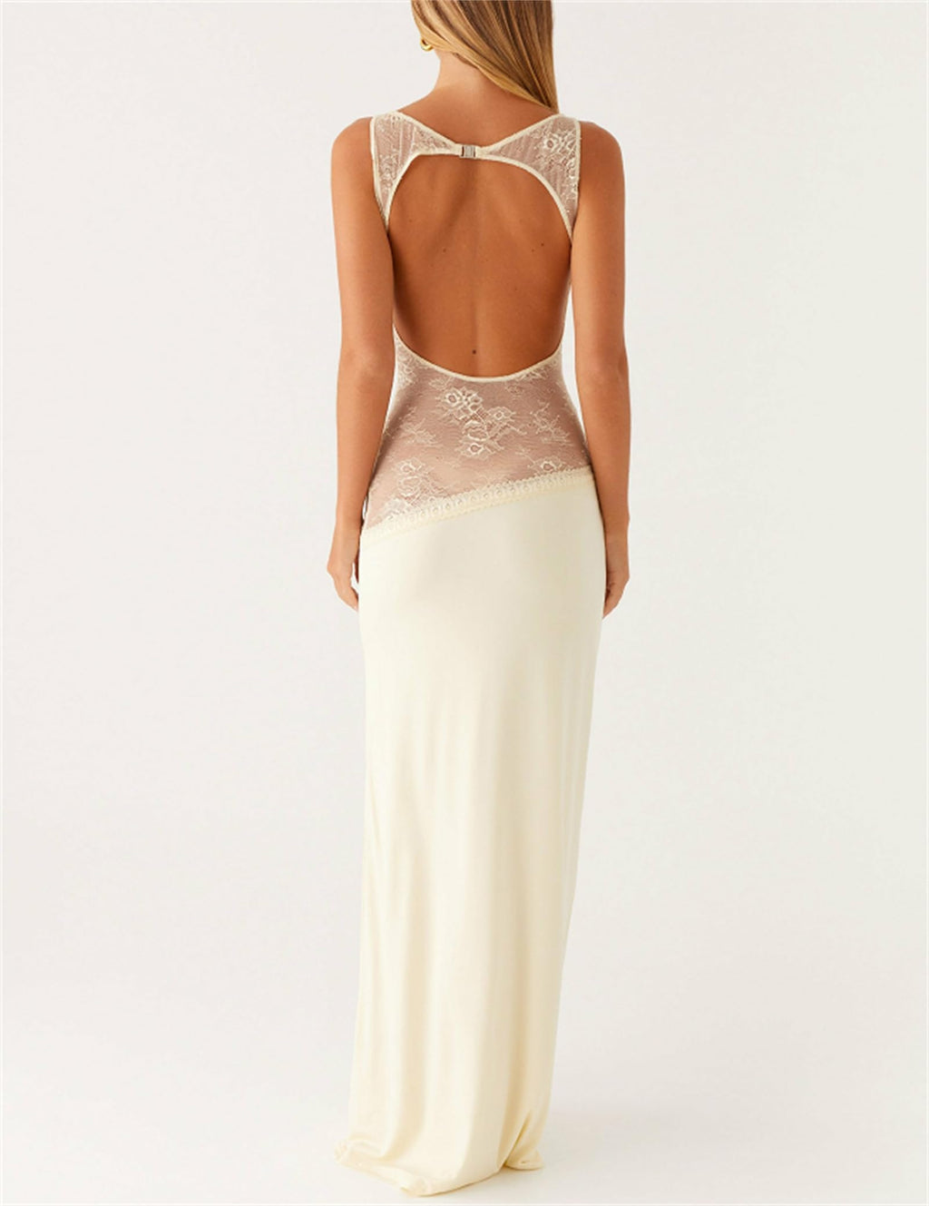 Women Sexy Hollow Out Maxi Dress Sleeveless Backless Lace Pachwork Bodycon Long Dress Y2k Dress