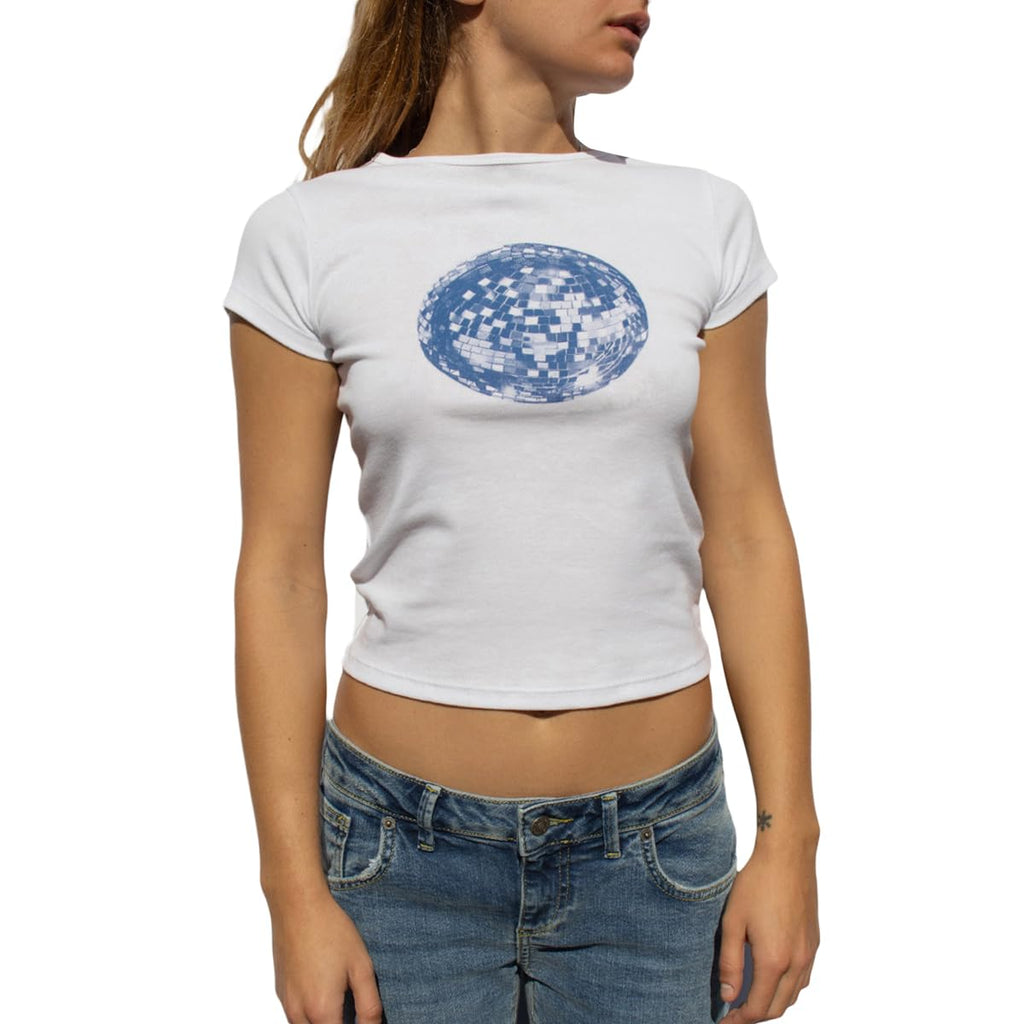 Women Y2k Graphic Baby Tee Cute Aesthetic Shirt Short Sleeve Crew Neck Tshirt 00s Retro Crop Top Coquette Streetwear