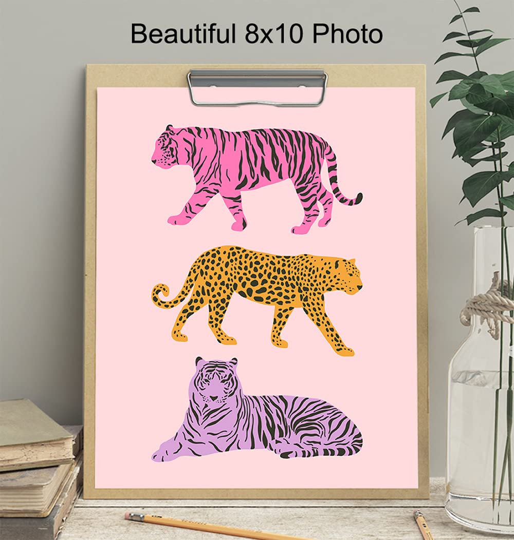 UNFRAMED Aesthetic Minimalist Mid-century Modern Cheetah Print Wall Art & Decor - Leopard Tiger Wall Decor - Art - Pink Preppy Room Decor Poster - 8x10