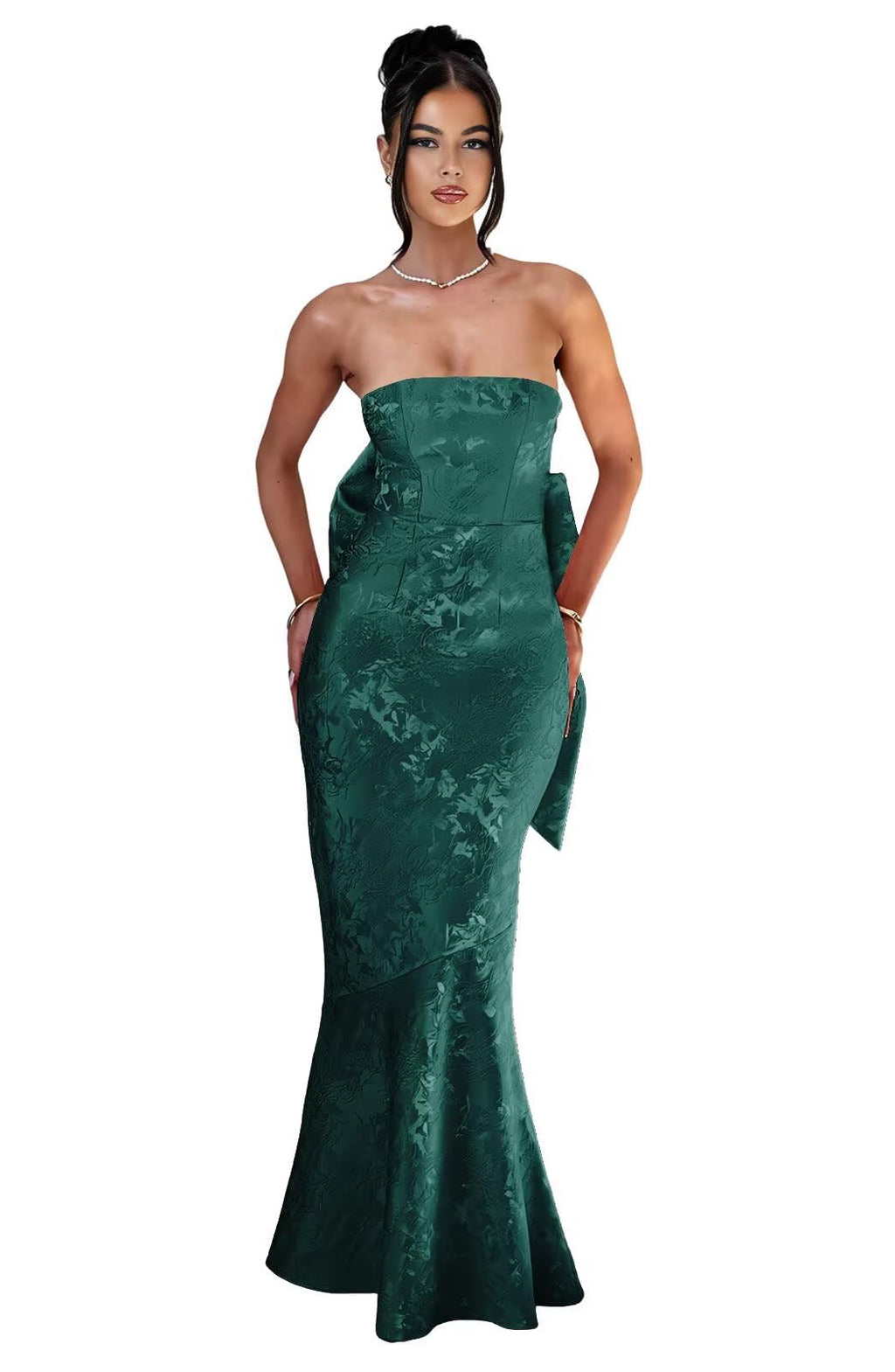 Strapless with Bow 3D Flower Mermaid Long Ball Gown Formal Dress